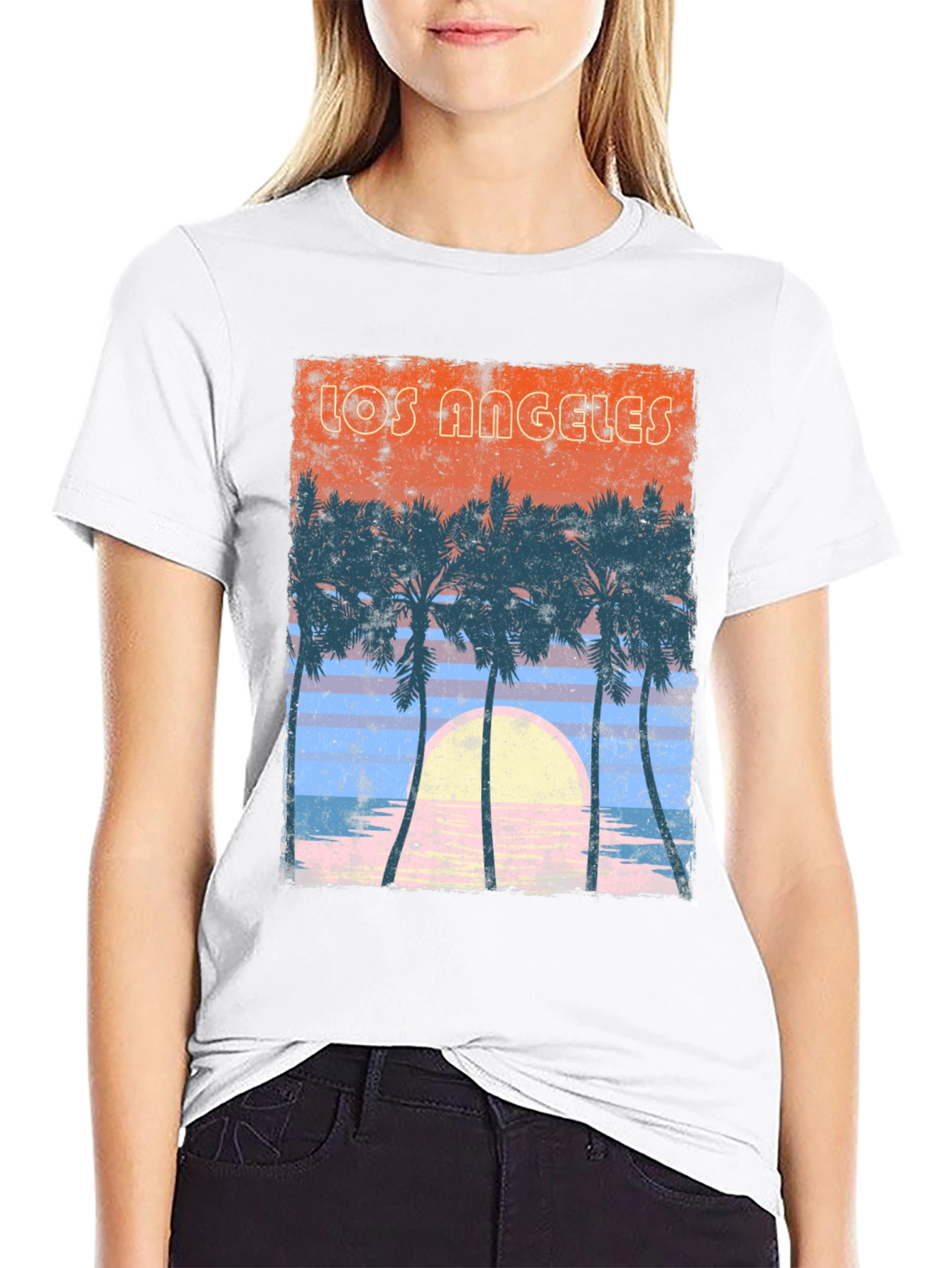 Los Angeles Sunset Palm Tree Graphic T-Shirt