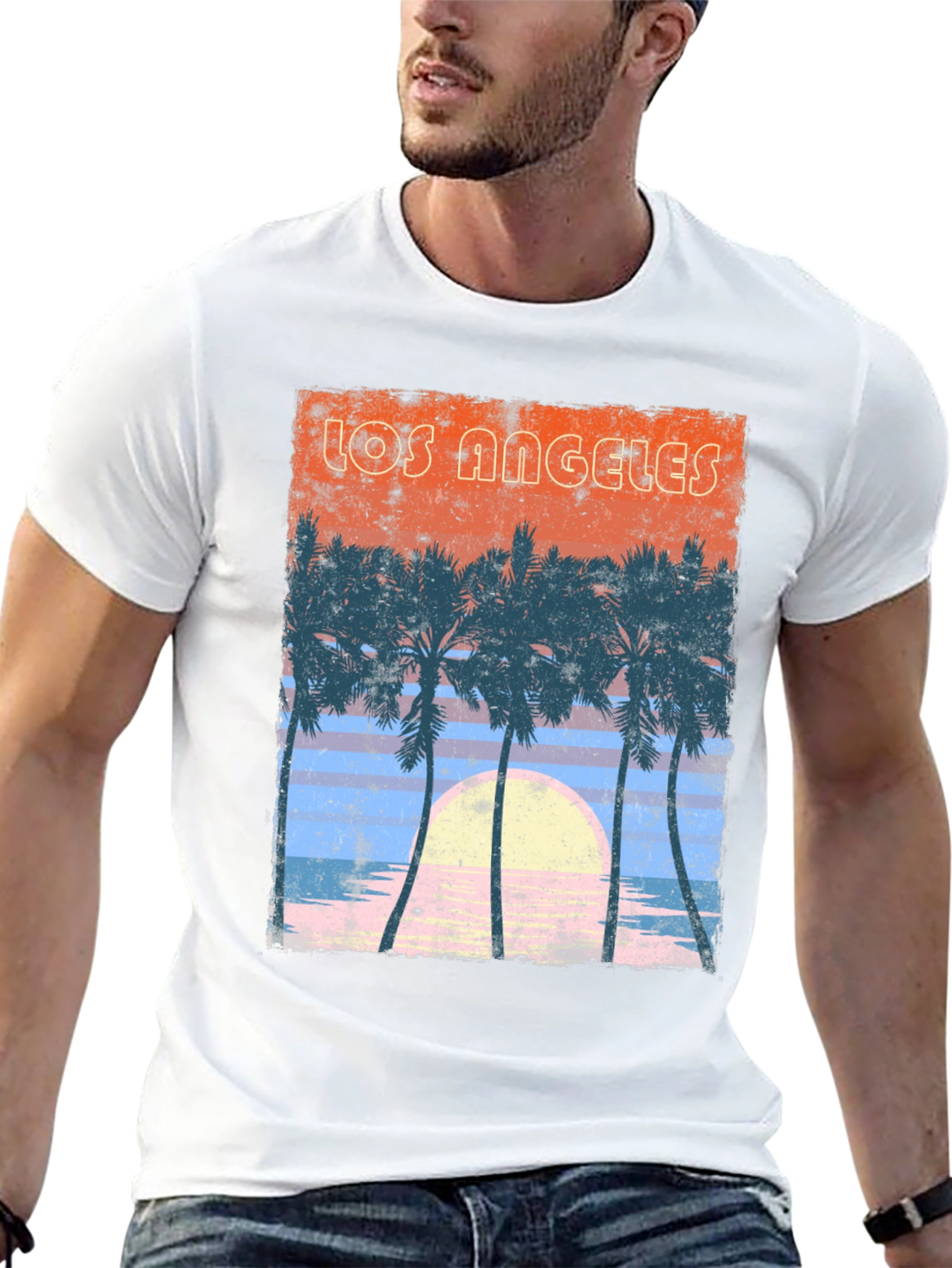 Los Angeles Sunset Palm Tree Graphic T-Shirt