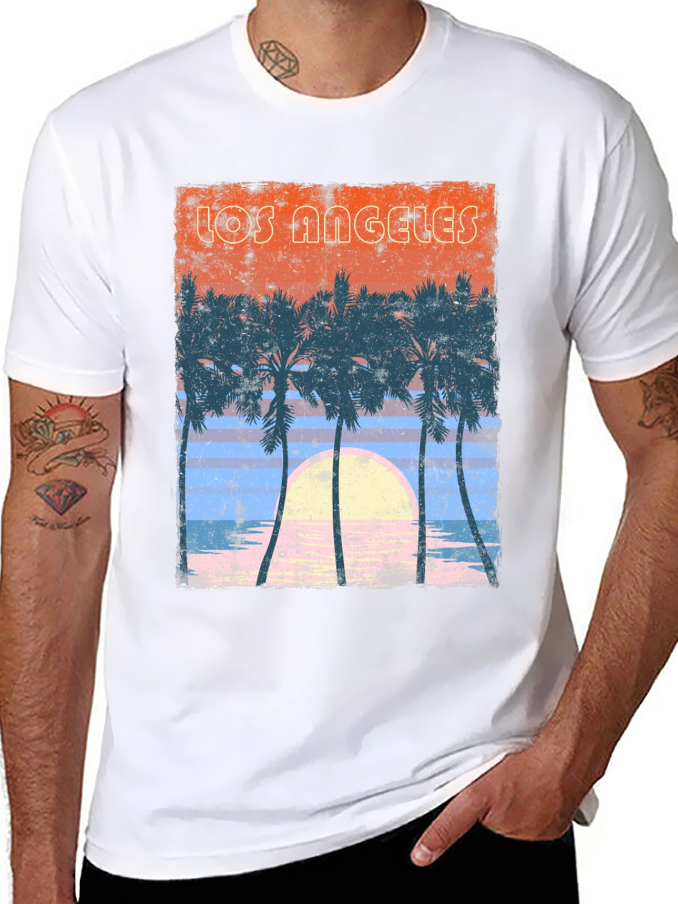 Los Angeles Sunset Palm Tree Graphic T-Shirt