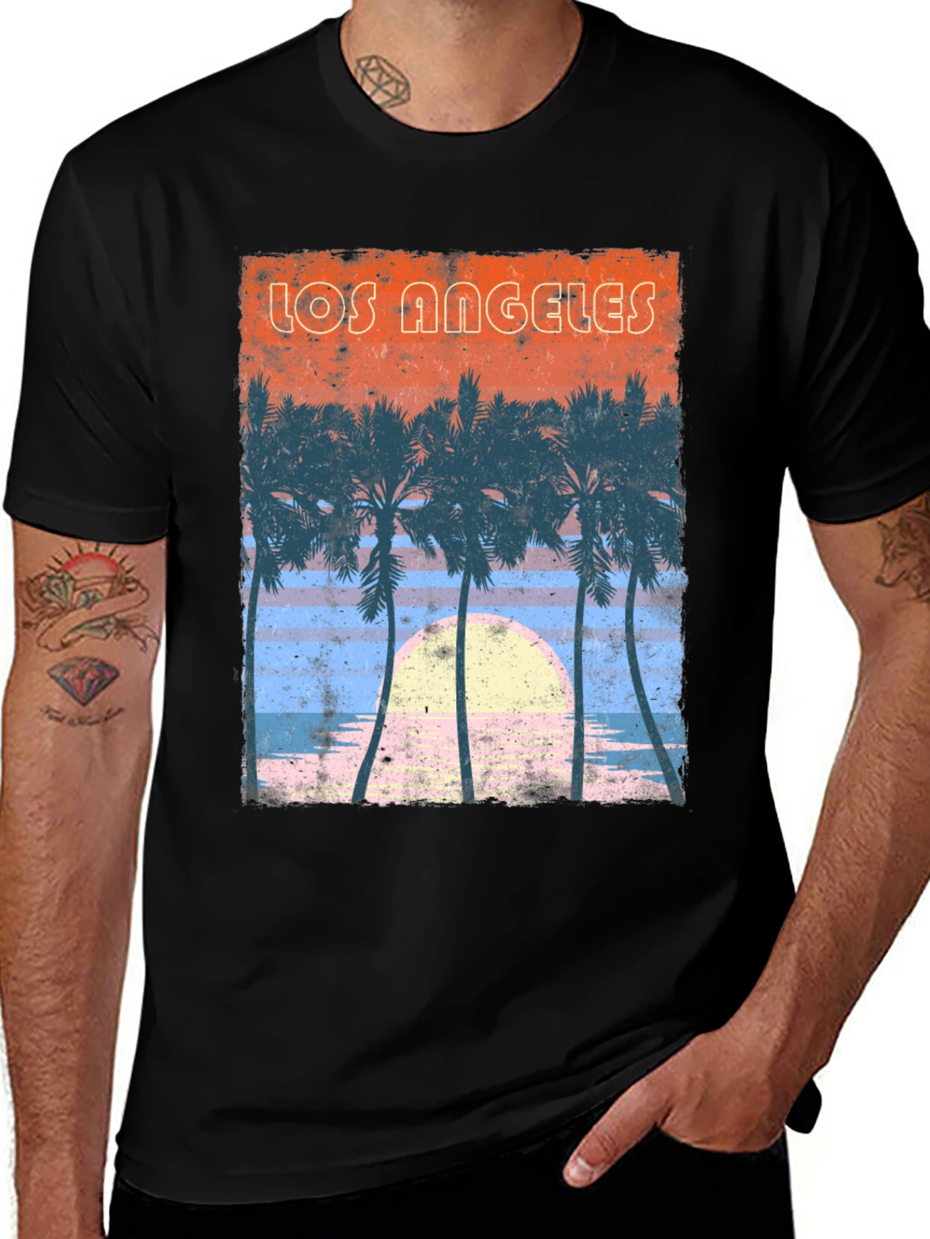 Los Angeles Sunset Palm Tree Graphic T-Shirt