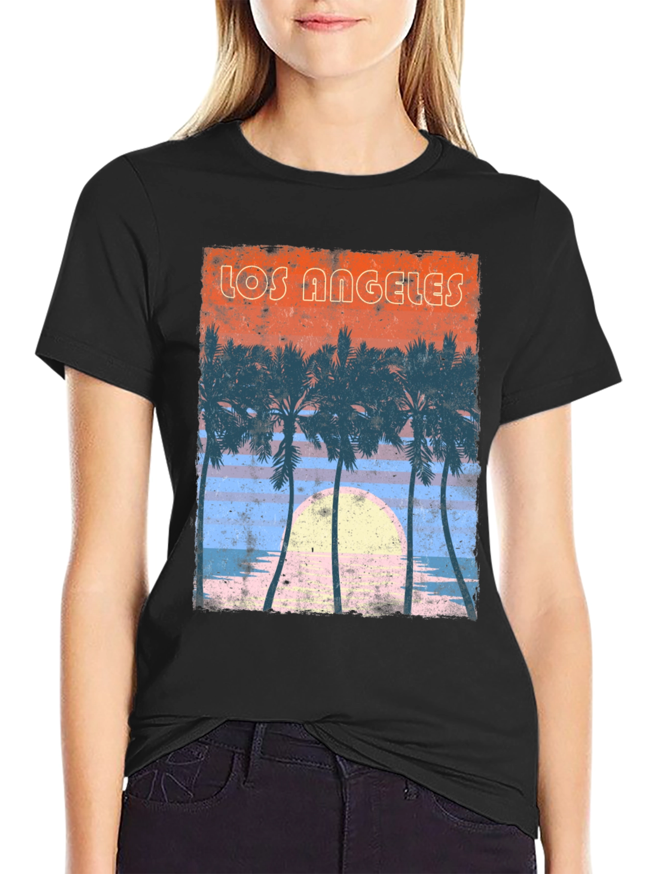 Los Angeles Sunset Palm Tree Graphic T-Shirt