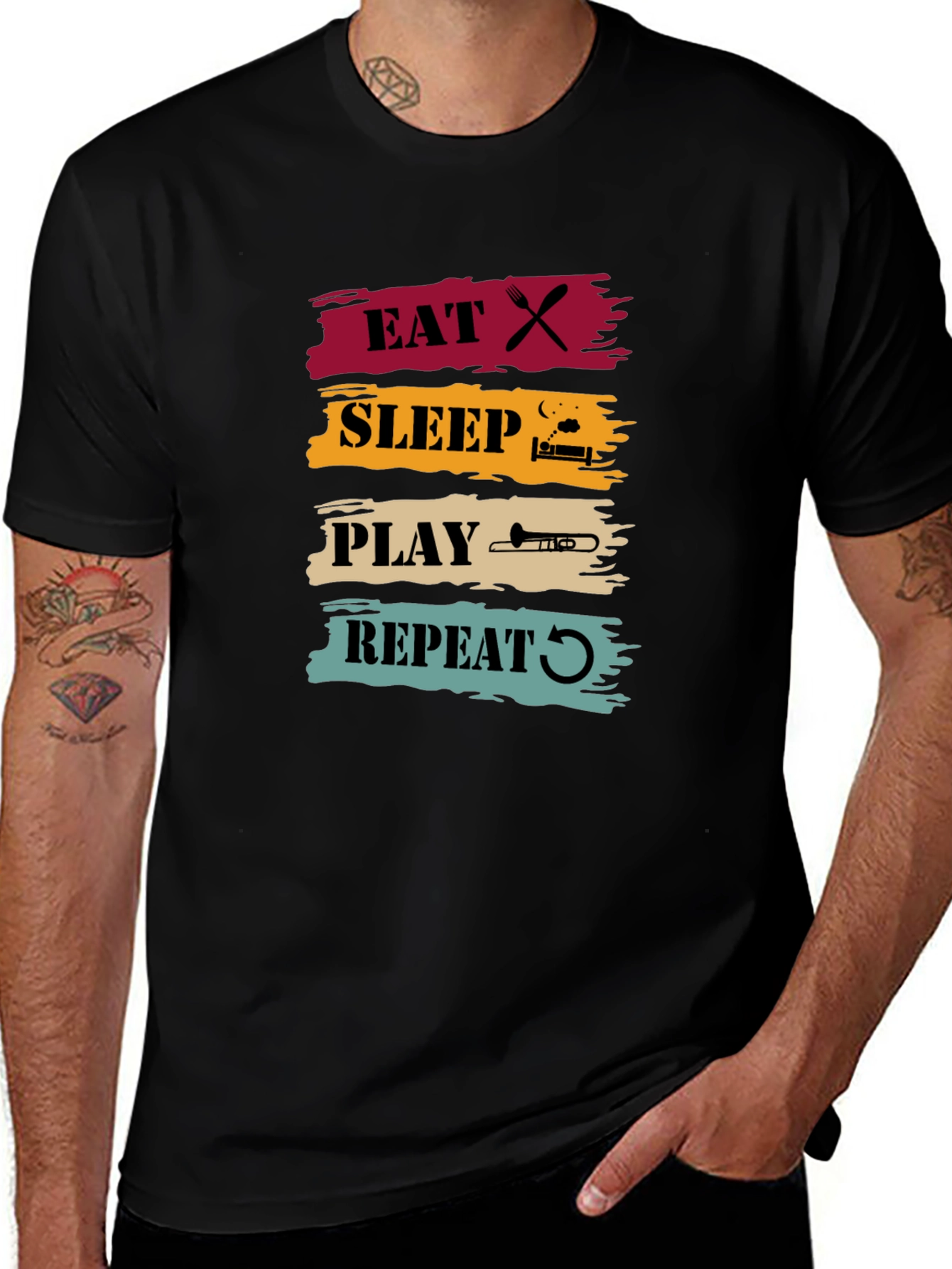 Eat Sleep Play Trombone Repeat Graphic Tee