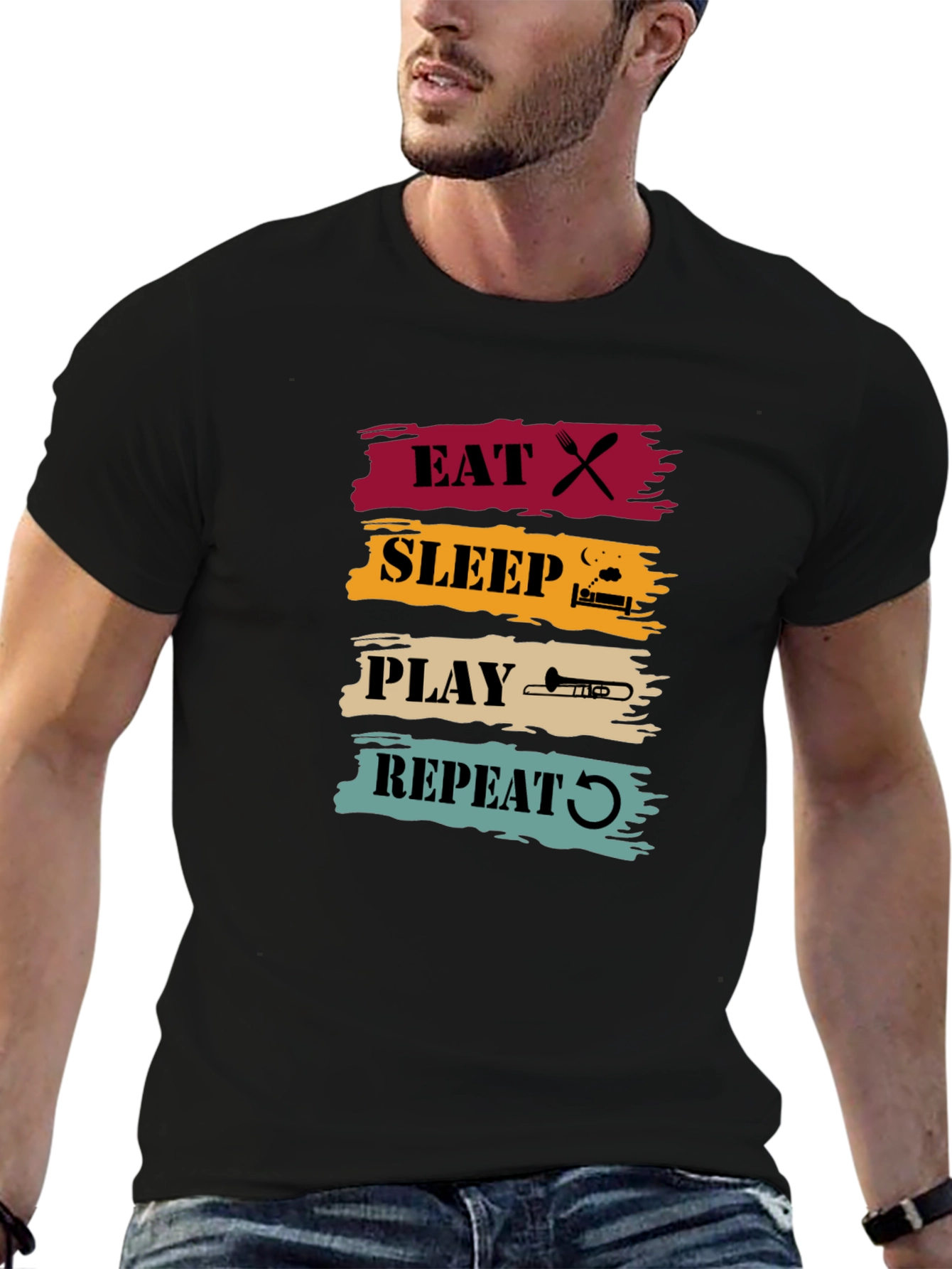 Eat Sleep Play Trombone Repeat Graphic Tee