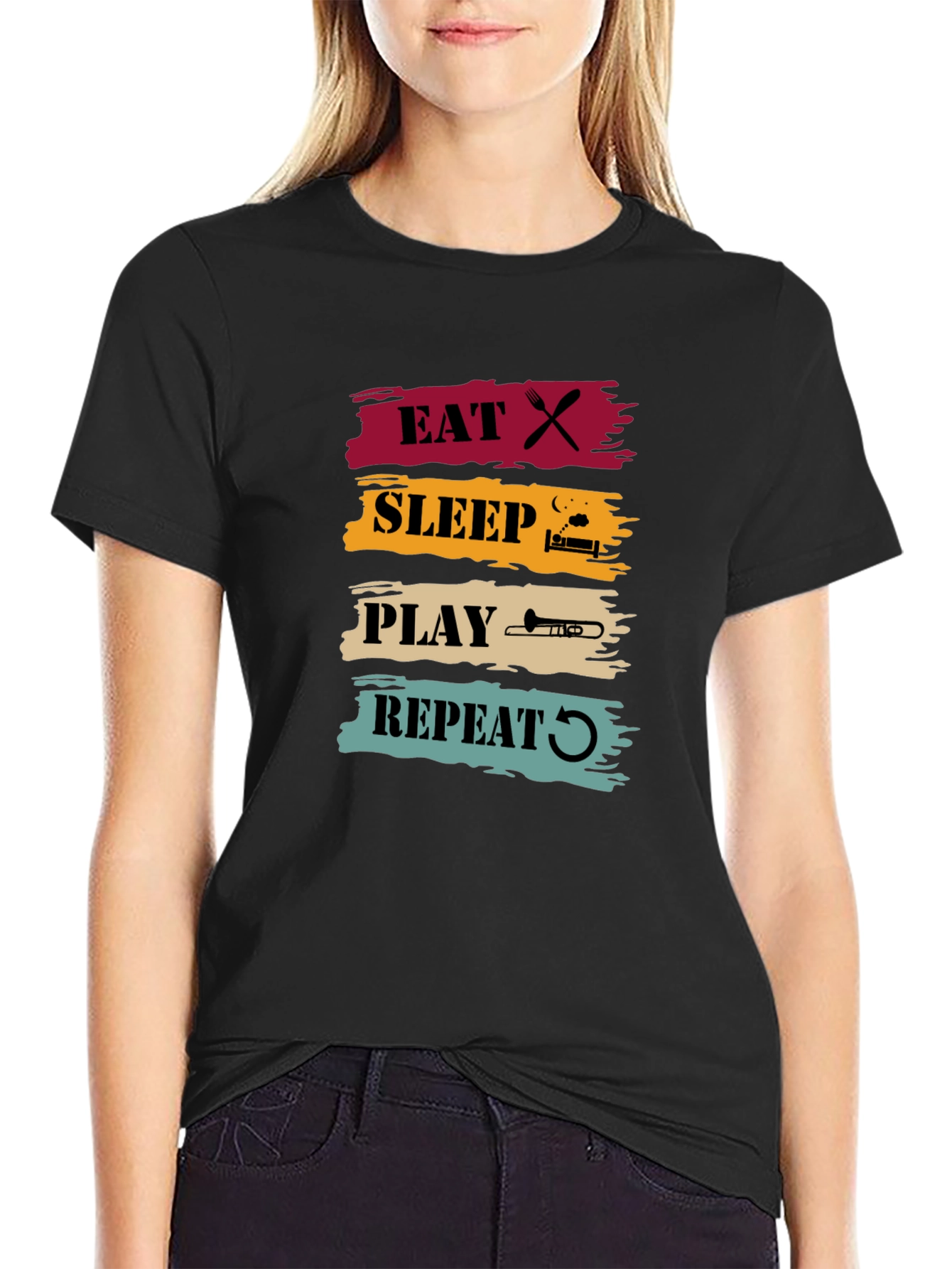 Eat Sleep Play Trombone Repeat Graphic Tee