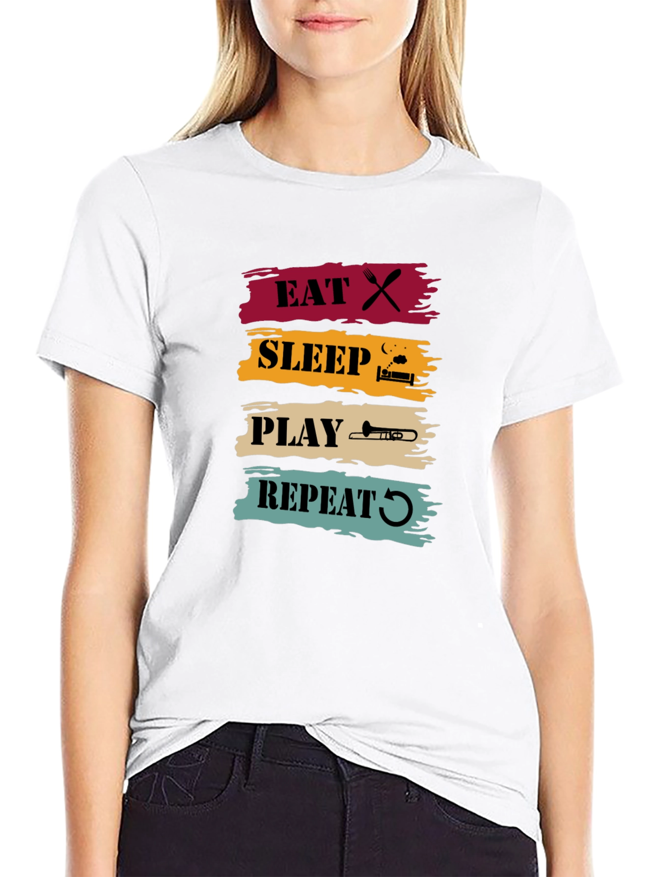 Eat Sleep Play Trombone Repeat Graphic Tee