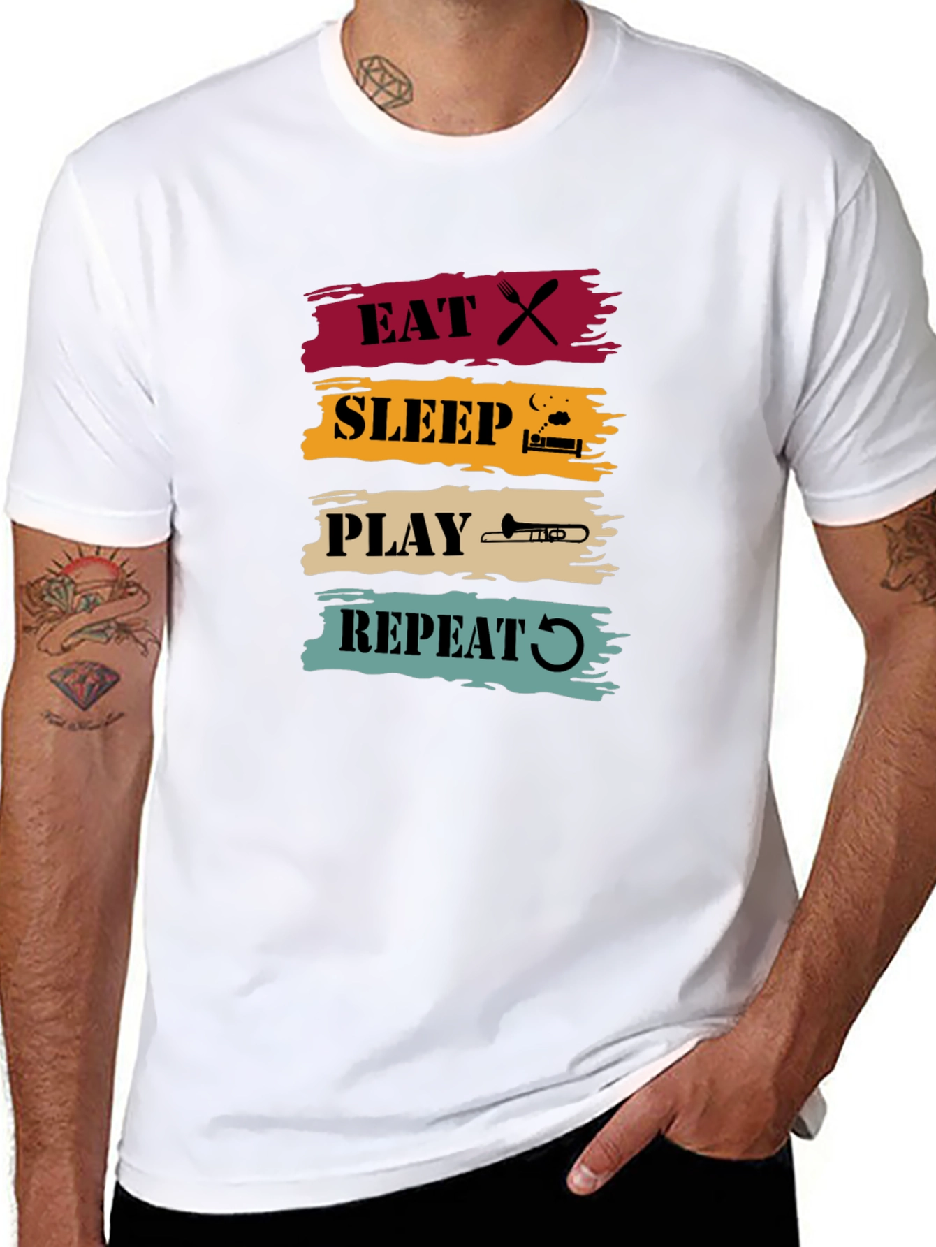 Eat Sleep Play Trombone Repeat Graphic Tee