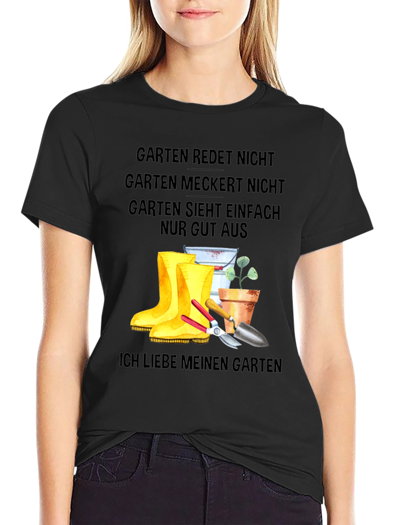 Garten German T-Shirt: Gardener Boots and Tools Tee