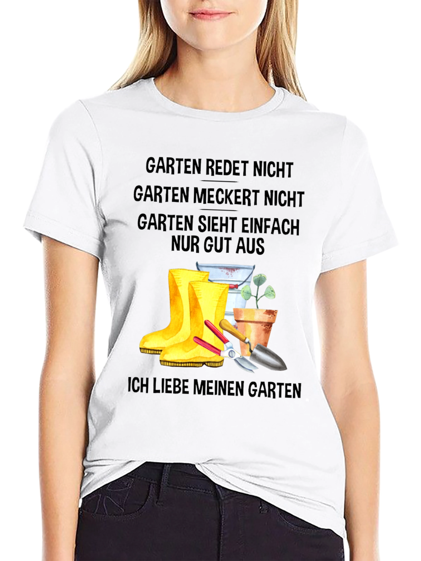 Garten German T-Shirt: Gardener Boots and Tools Tee