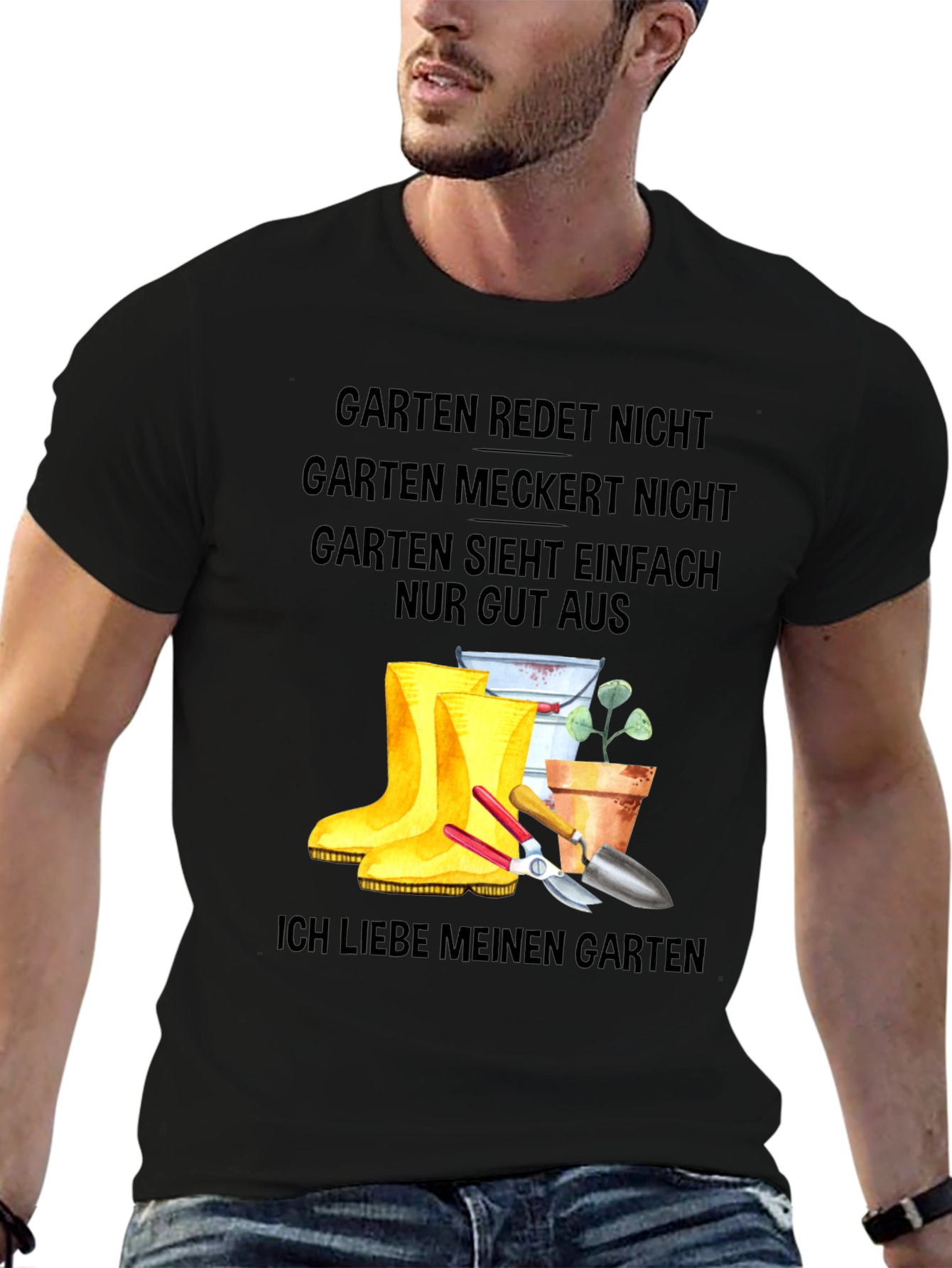 Garten German T-Shirt: Gardener Boots and Tools Tee