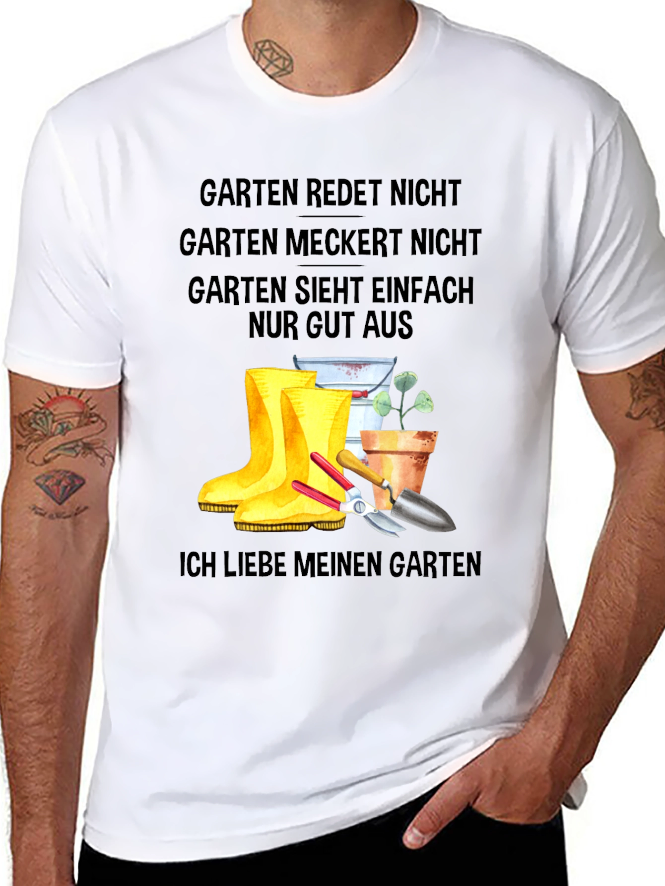 Garten German T-Shirt: Gardener Boots and Tools Tee