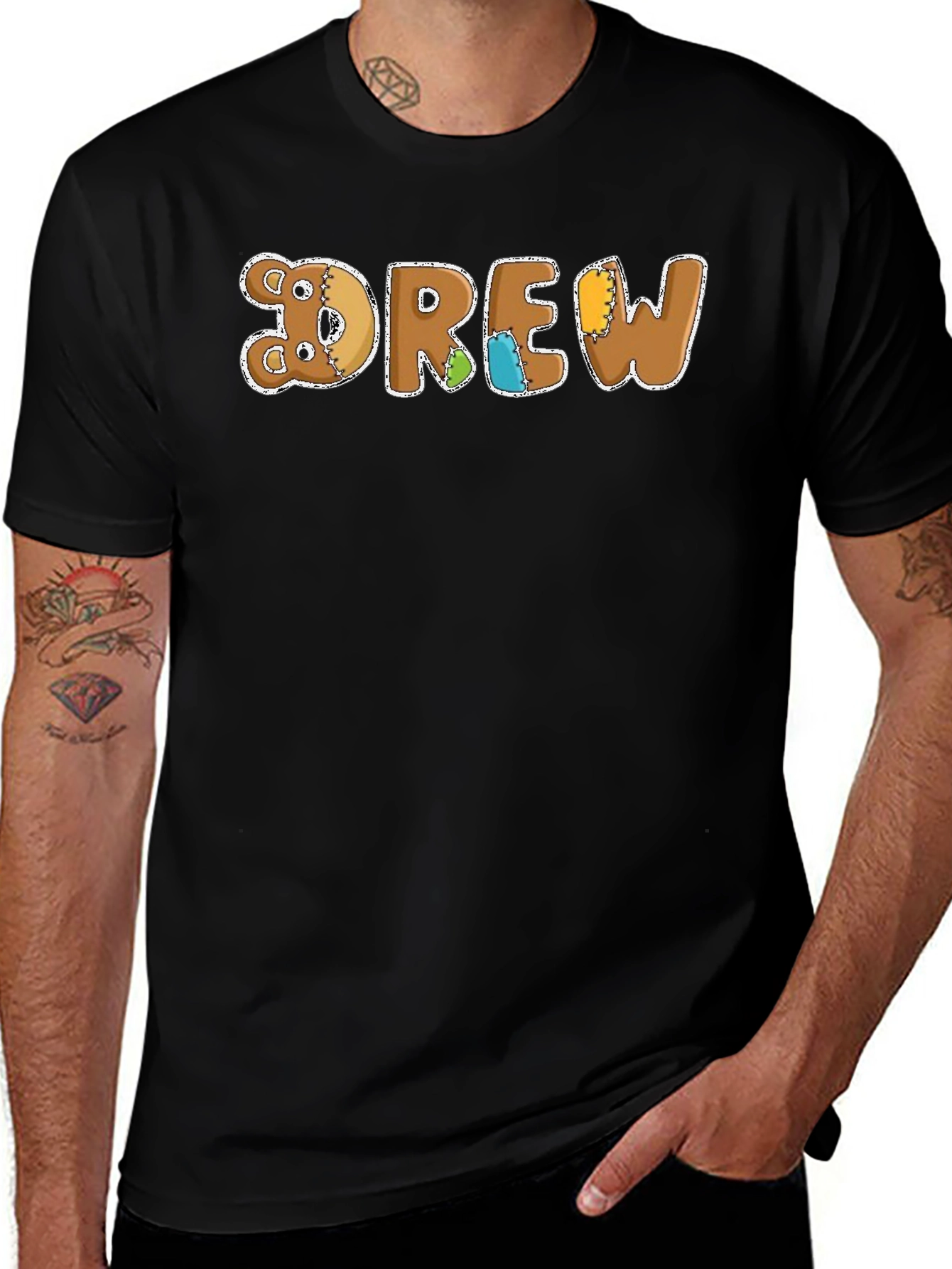DREW Teddy Bear Patchwork Style Black T-Shirt