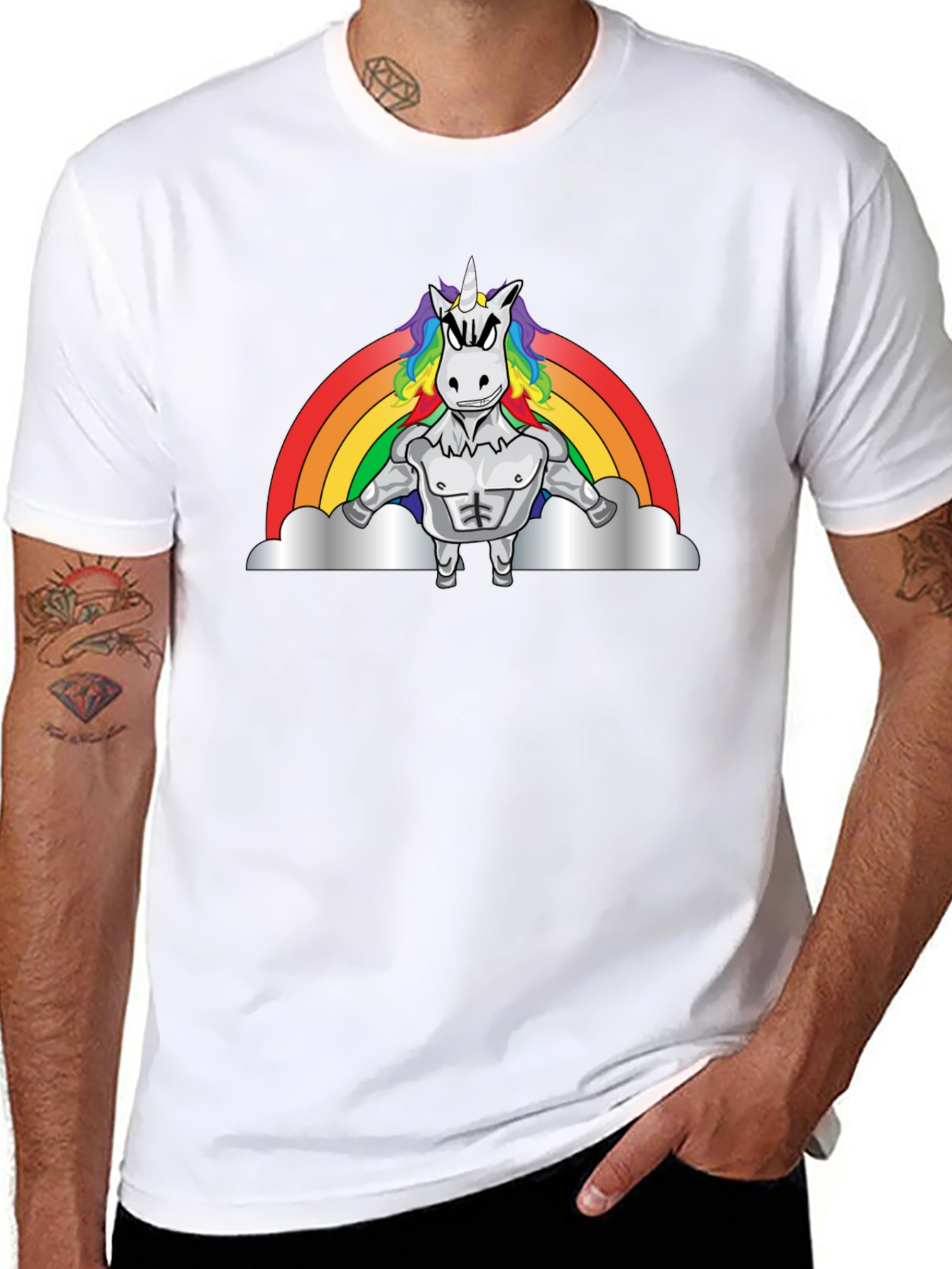 Muscled Unicorn Rainbow T-Shirt
