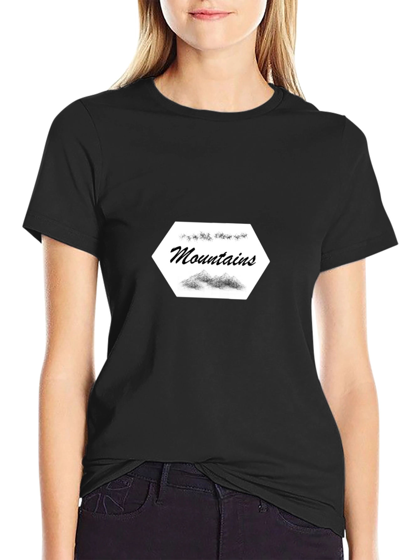 Mountains Graphic Tee - Stylish Black Cotton T-Shirt