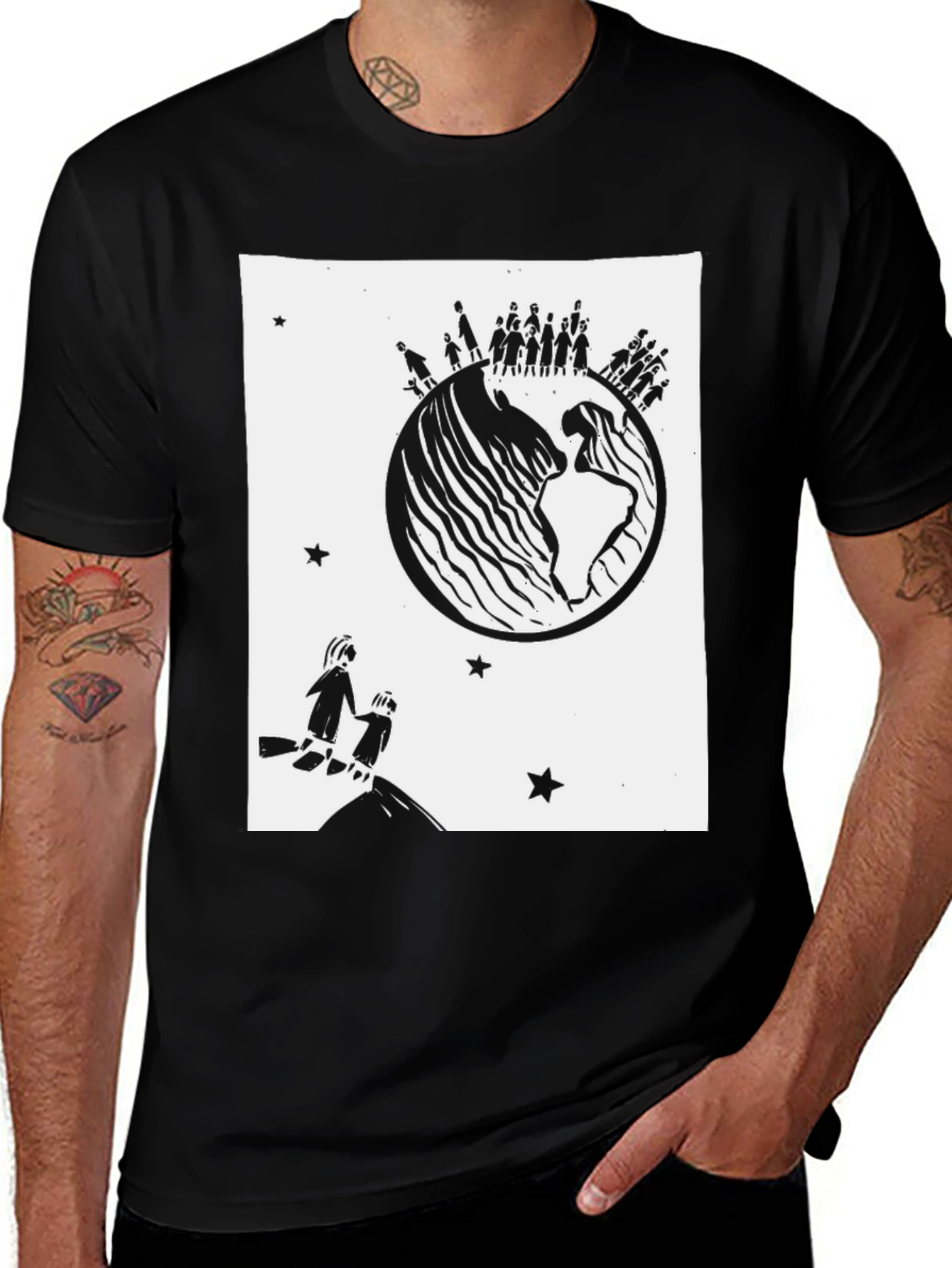 World Unity Graphic Tee - Black Cotton T-Shirt