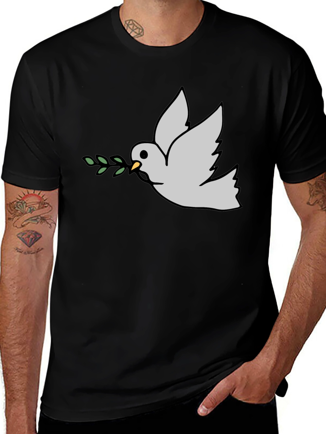 Peace Dove Graphic Tee - Black Casual T-Shirt