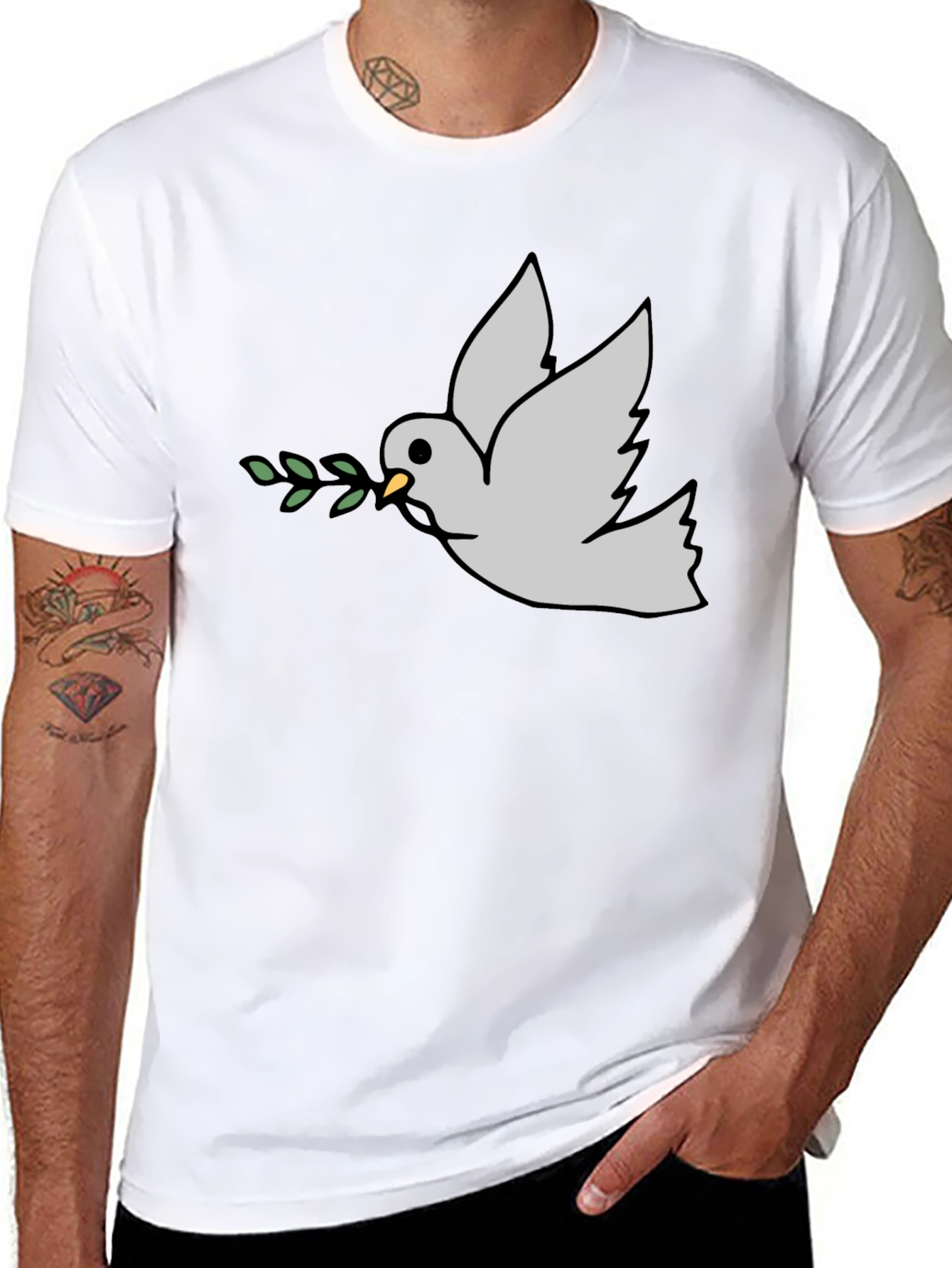Peace Dove Graphic Tee - Black Casual T-Shirt