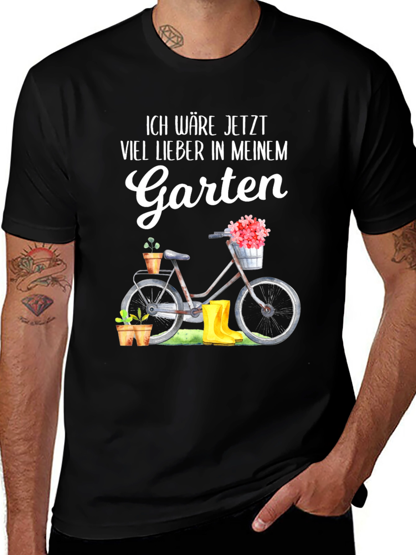 Gardening T-Shirt - Bicycle & Boots Design