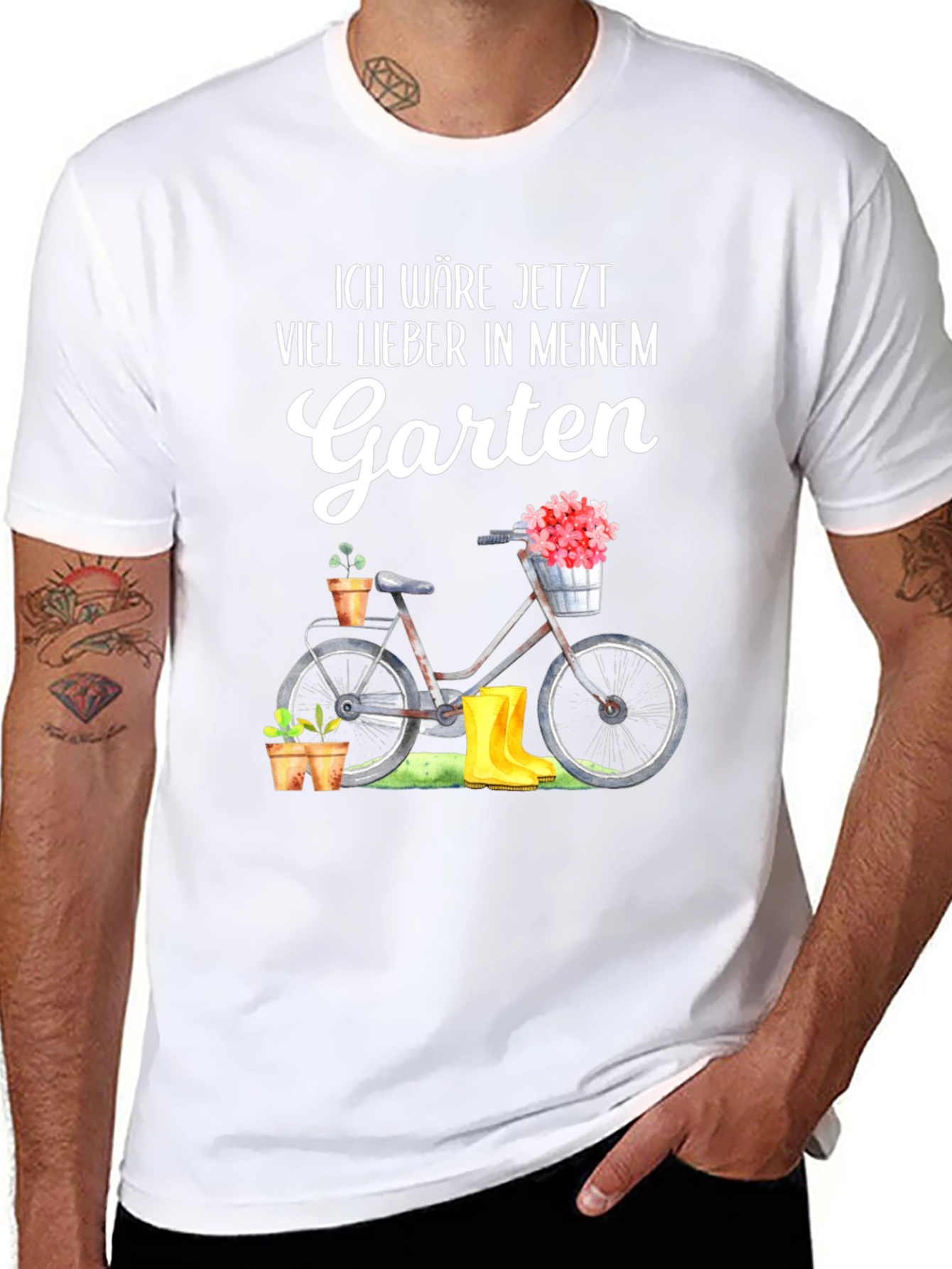 Gardening T-Shirt - Bicycle & Boots Design