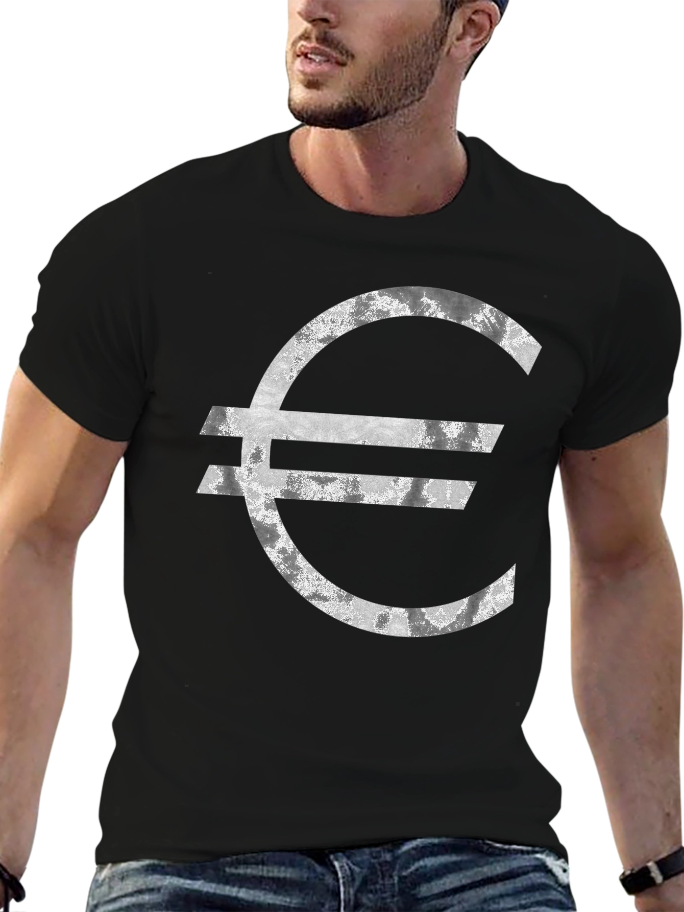 Euro Symbol Graphic Tee - Distressed Look T-Shirt
