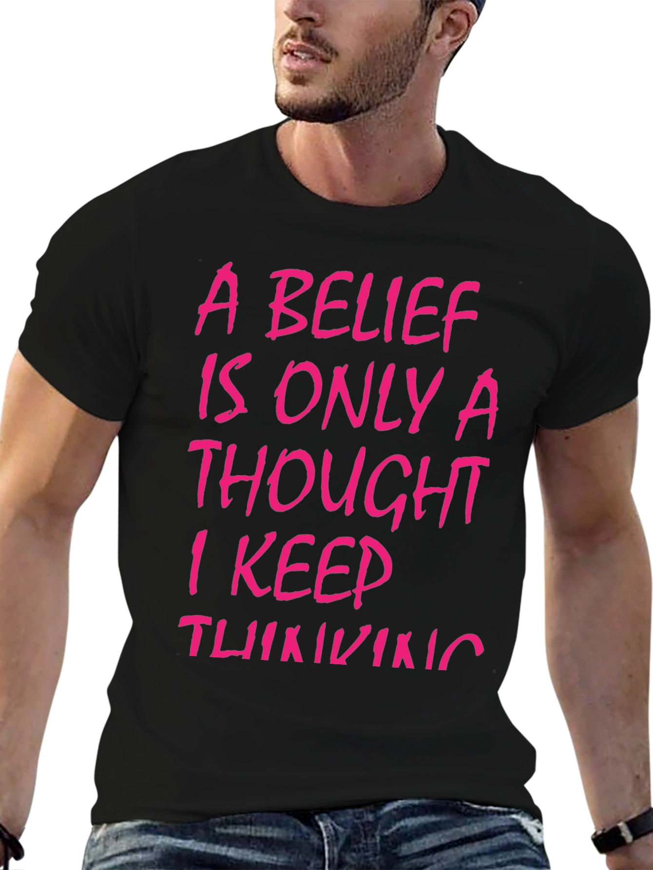 Belief Thought T-Shirt - Black with Pink Text