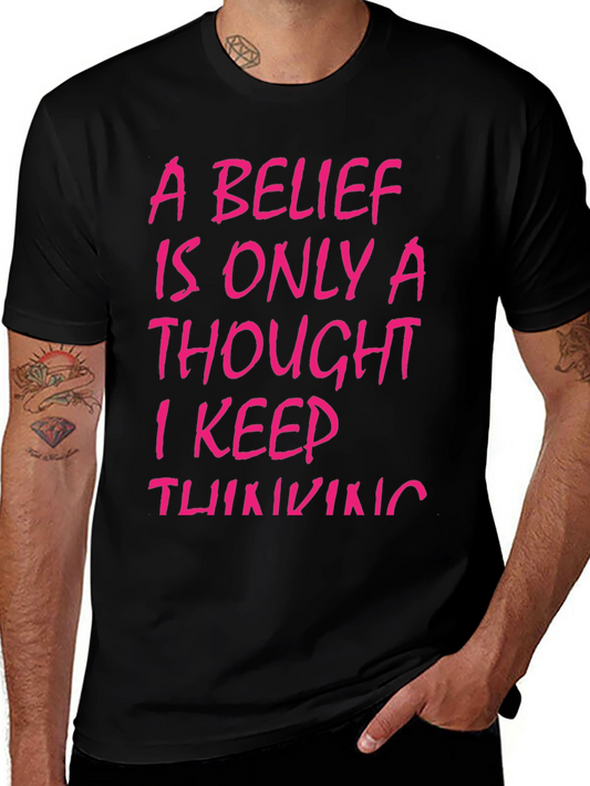 Belief Thought T-Shirt - Black with Pink Text