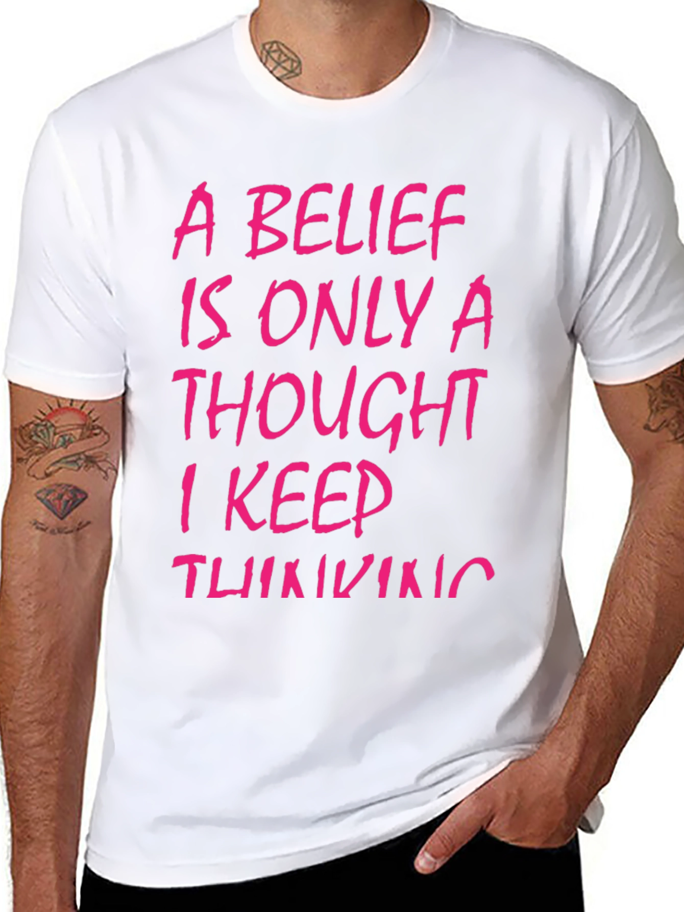 Belief Thought T-Shirt - Black with Pink Text