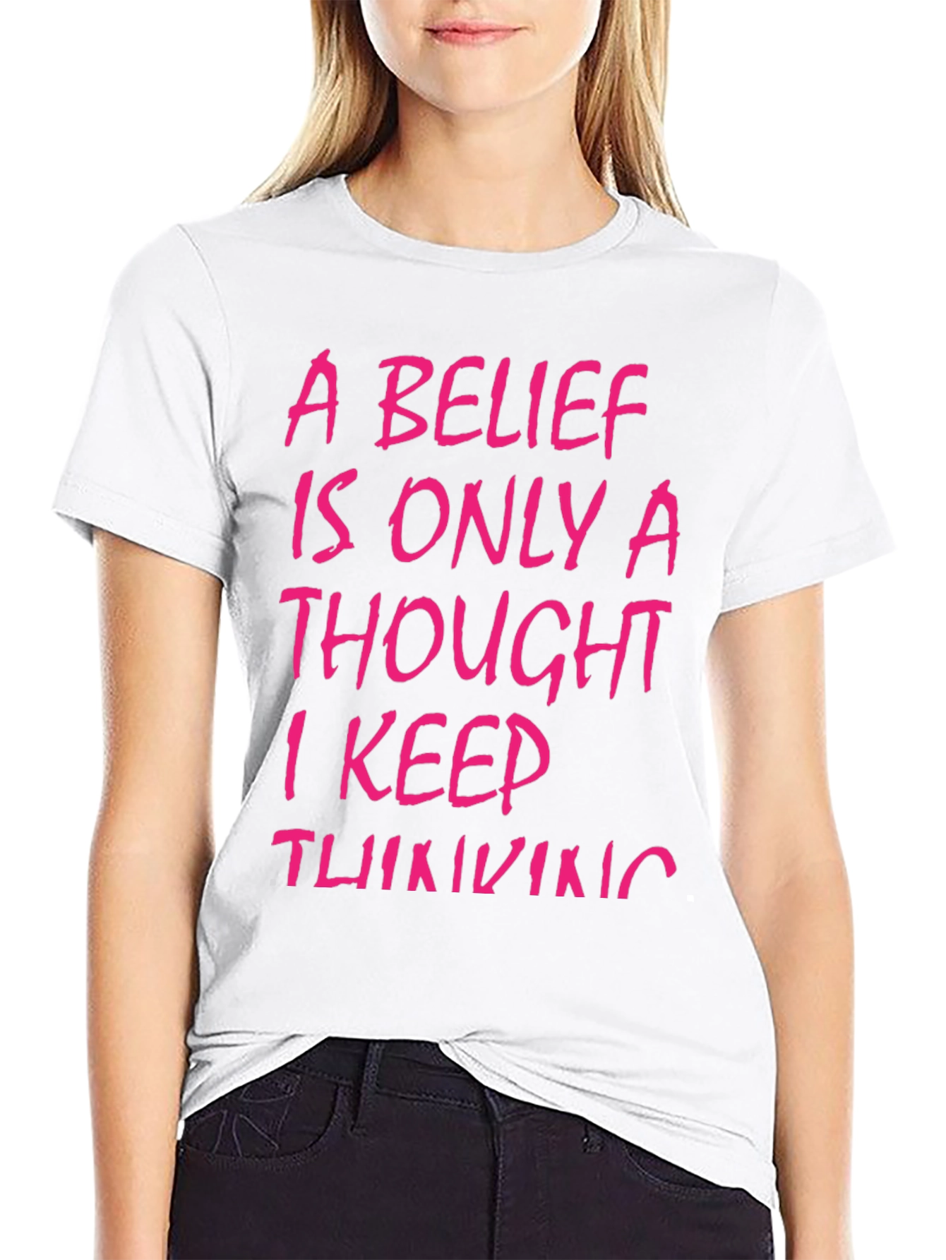 Belief Thought T-Shirt - Black with Pink Text
