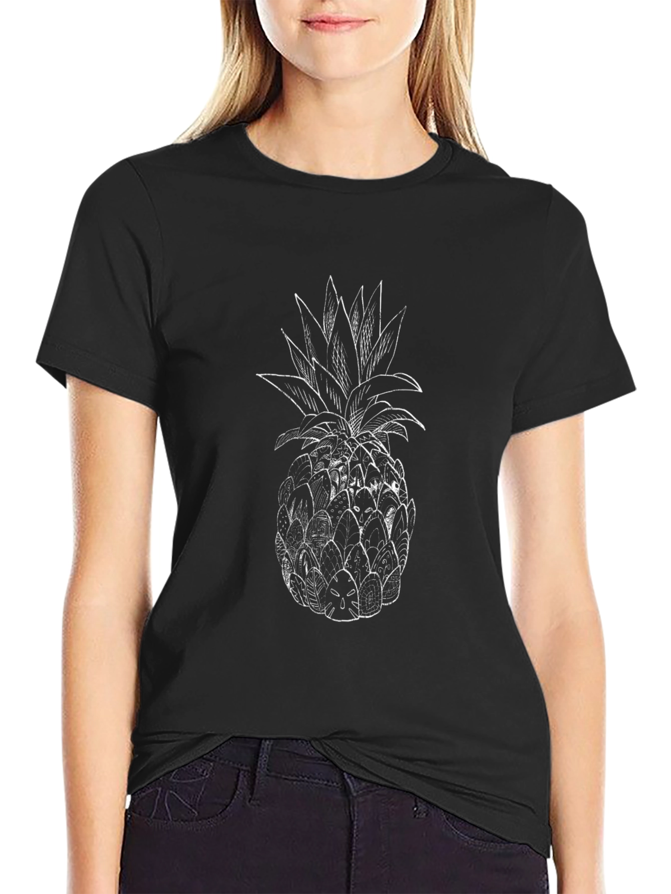 Pineapple Graphic Print Black T-Shirt