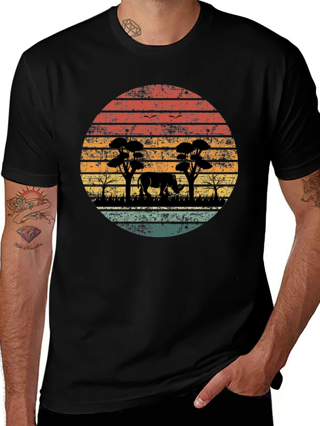 Retro African Safari Rhino T-Shirt