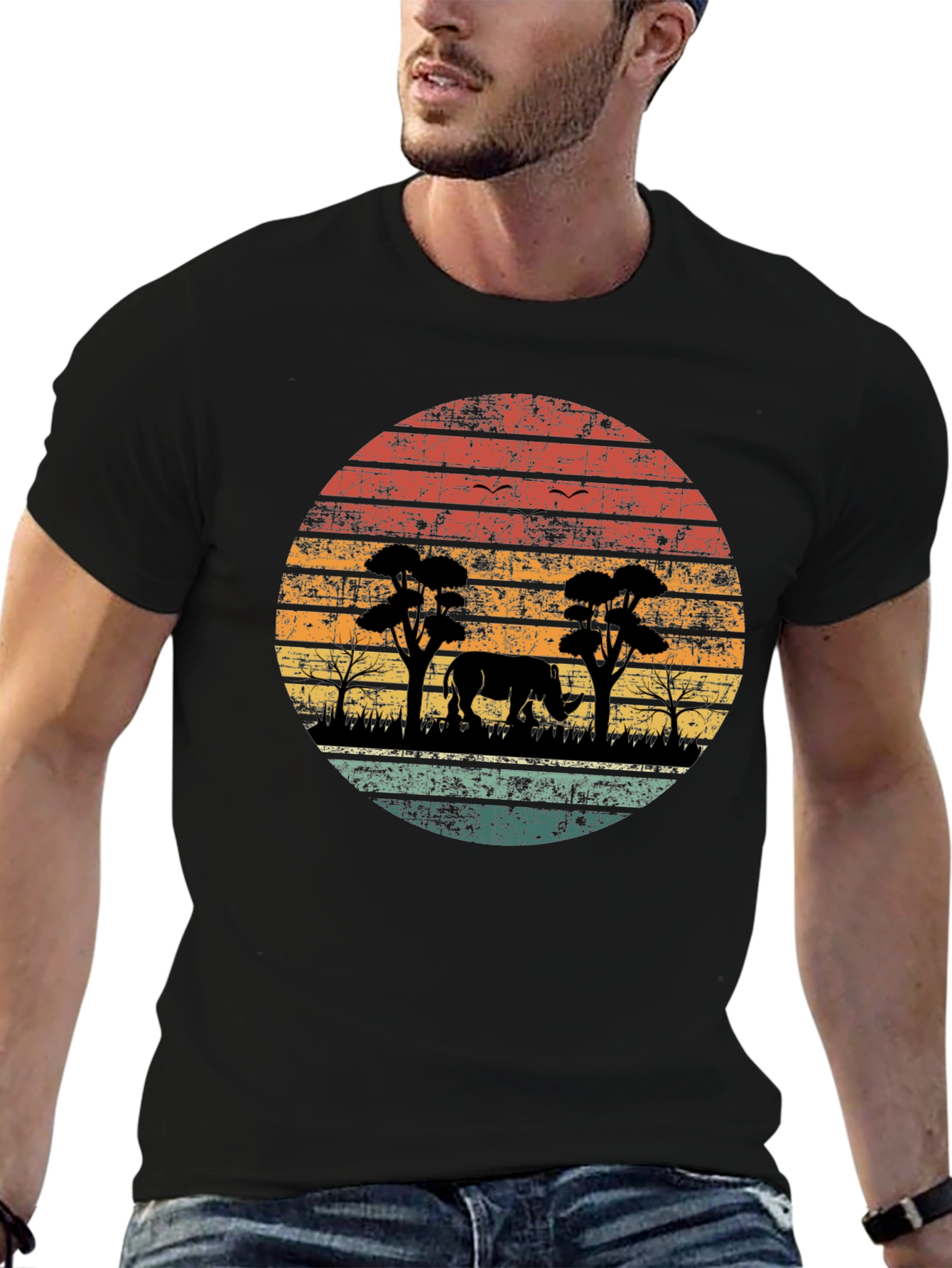 Retro African Safari Rhino T-Shirt