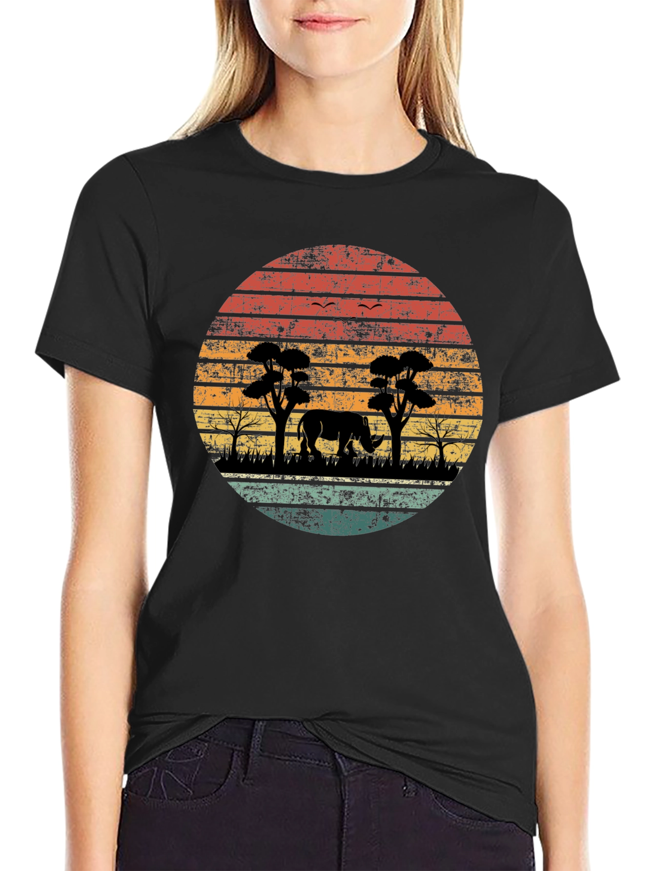 Retro African Safari Rhino T-Shirt