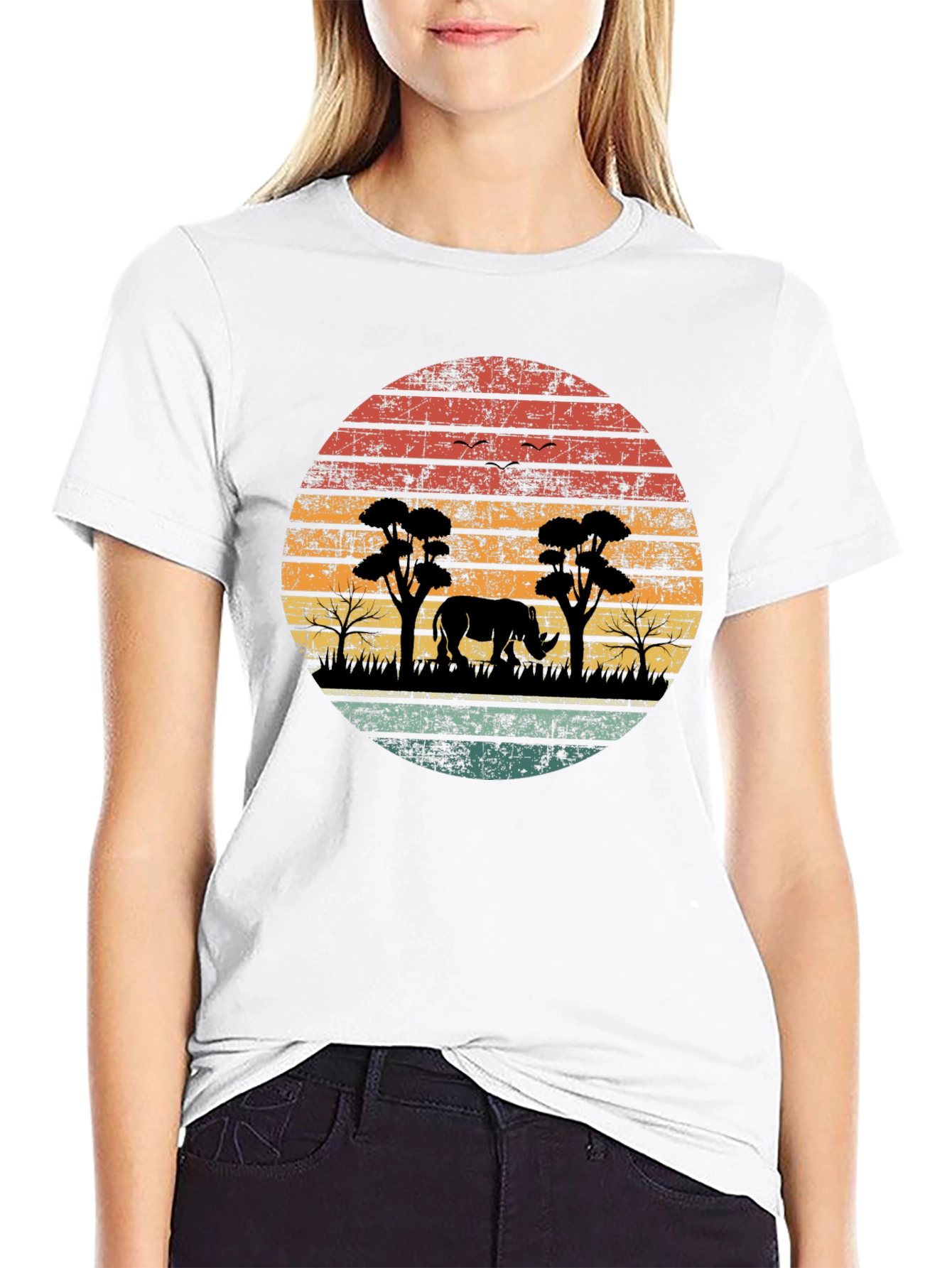 Retro African Safari Rhino T-Shirt
