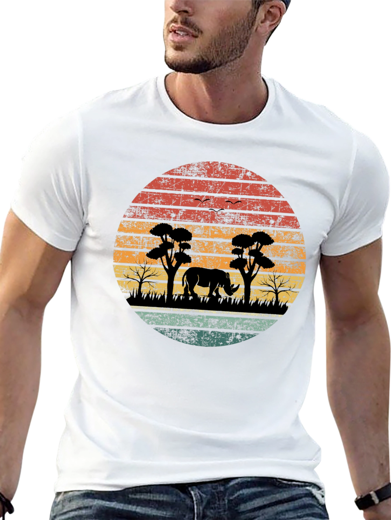 Retro African Safari Rhino T-Shirt