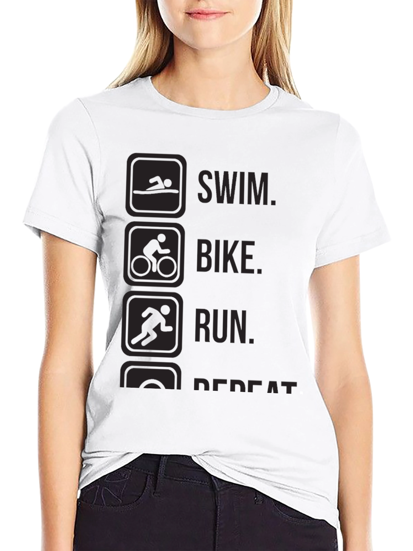 Triathlon Swim Bike Run Repeat Black T-Shirt