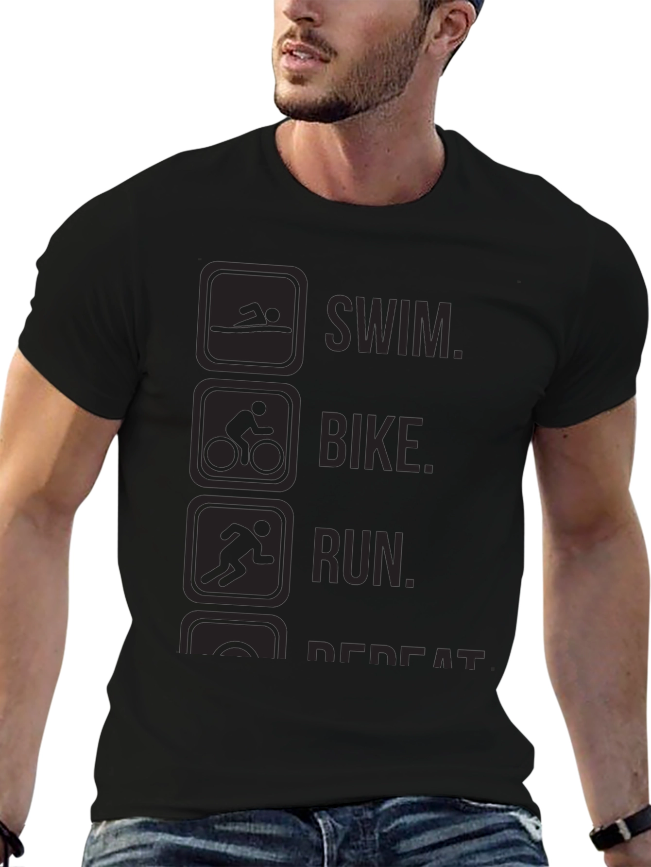 Triathlon Swim Bike Run Repeat Black T-Shirt