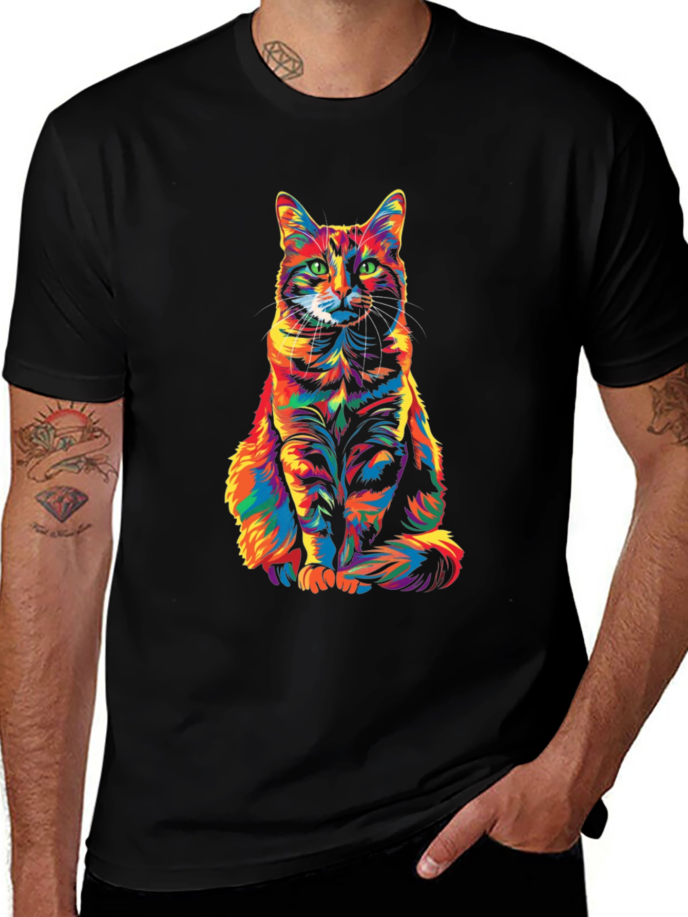 Colorful Cat Print T-Shirt