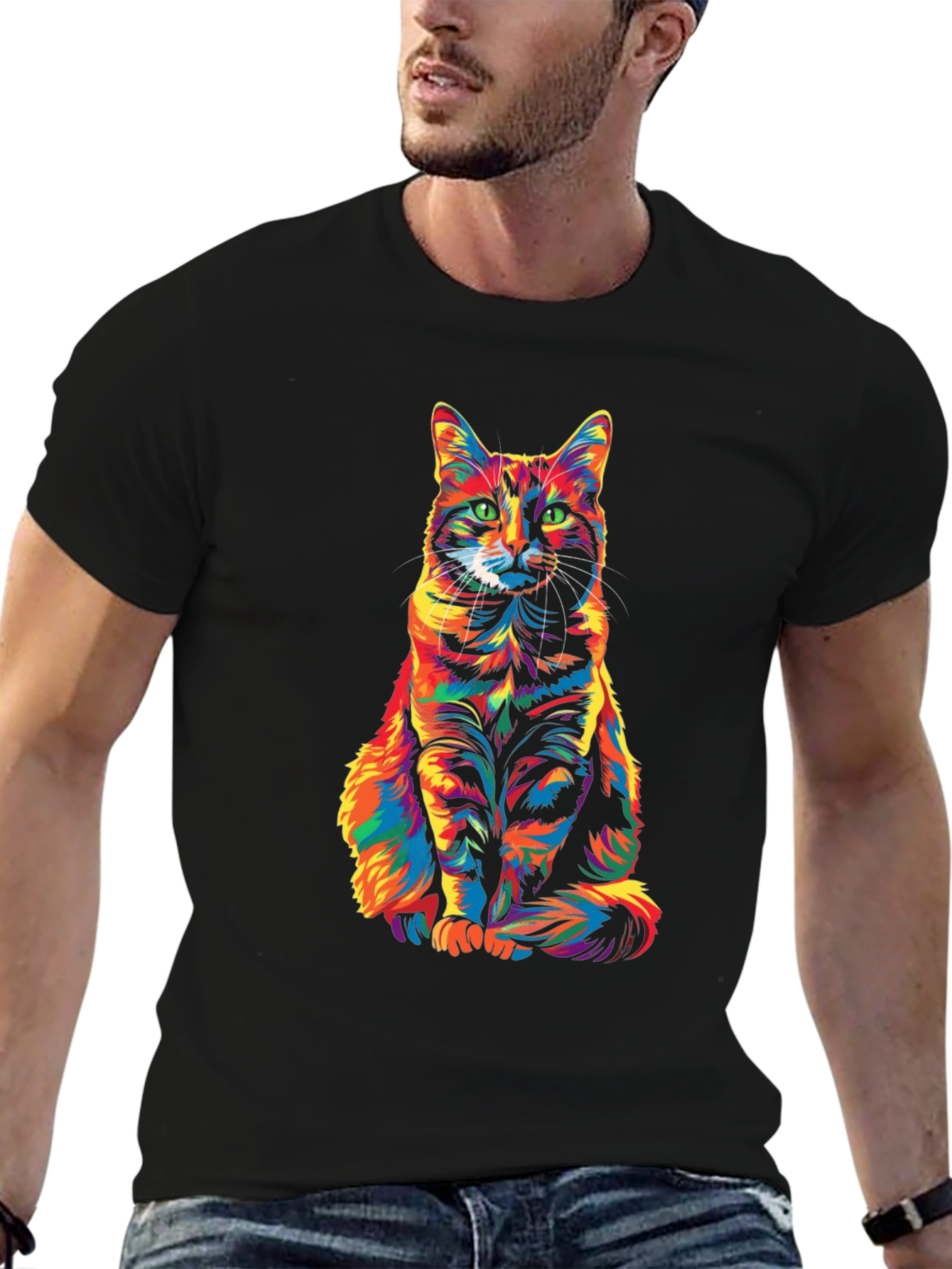 Colorful Cat Print T-Shirt