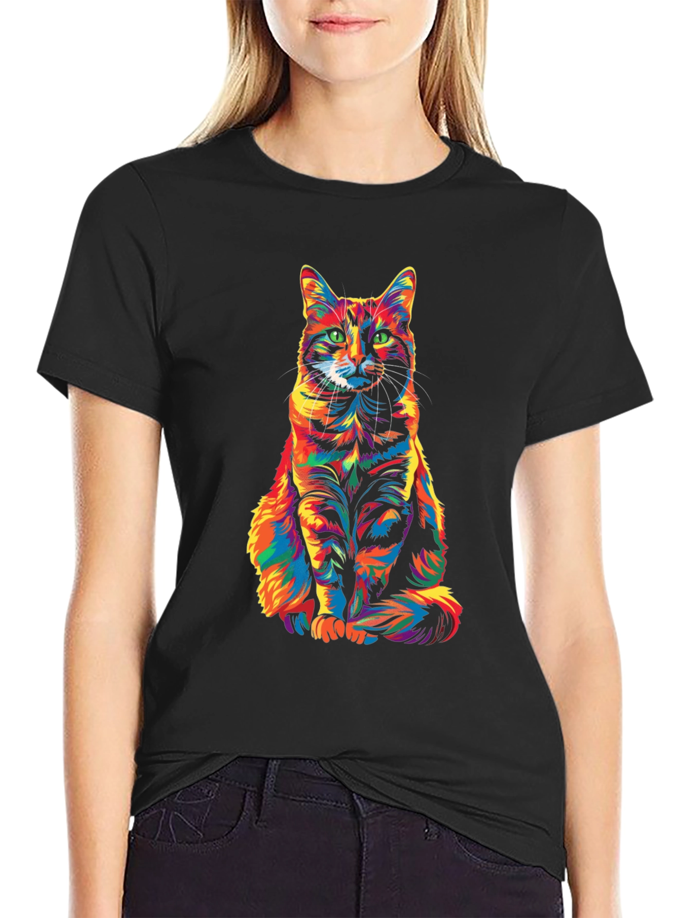 Colorful Cat Print T-Shirt