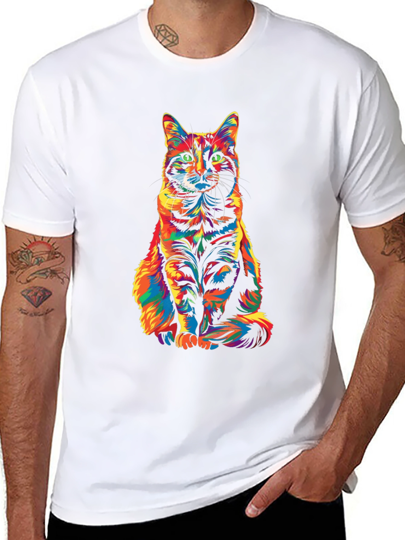 Colorful Cat Print T-Shirt