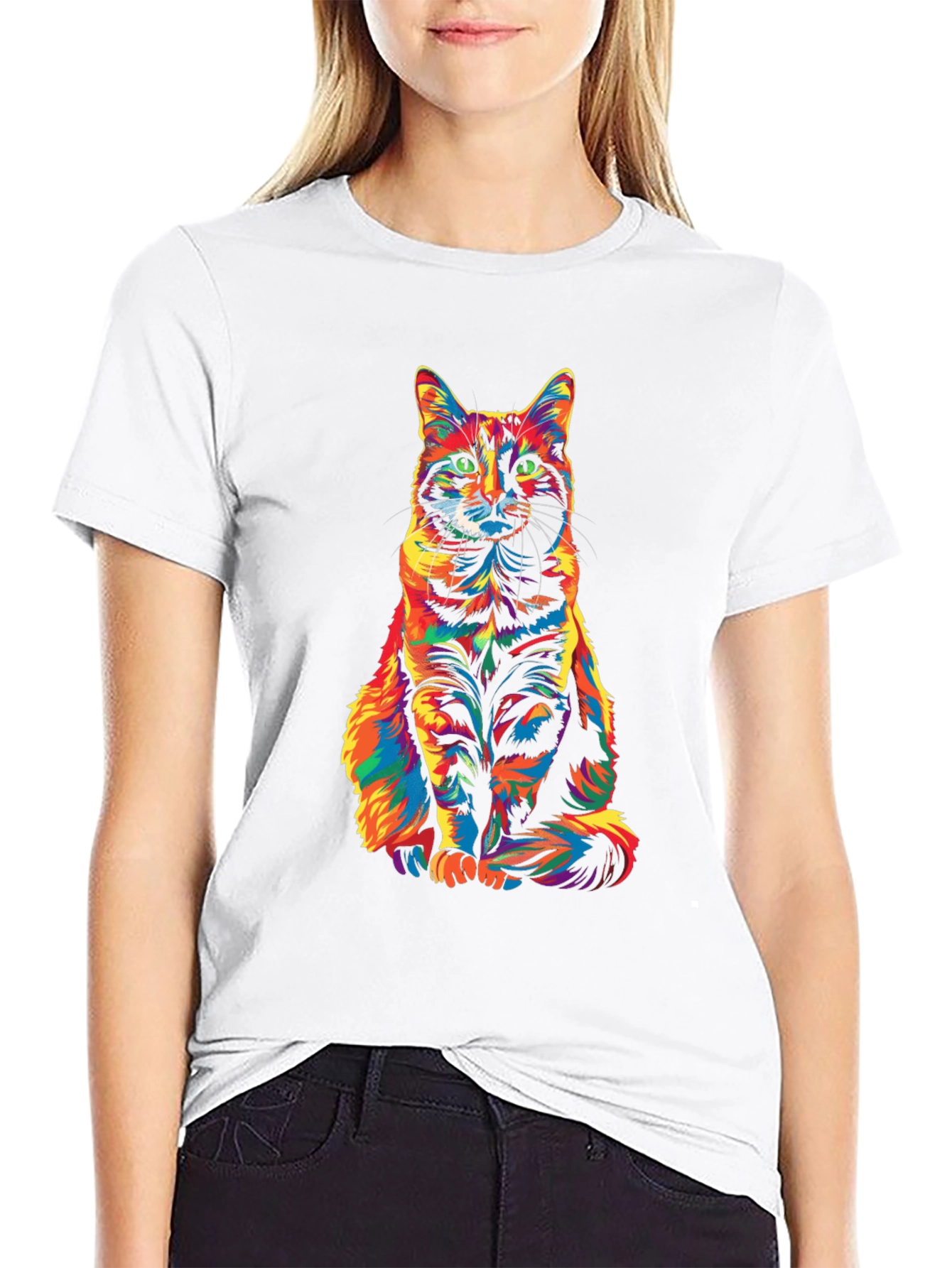 Colorful Cat Print T-Shirt