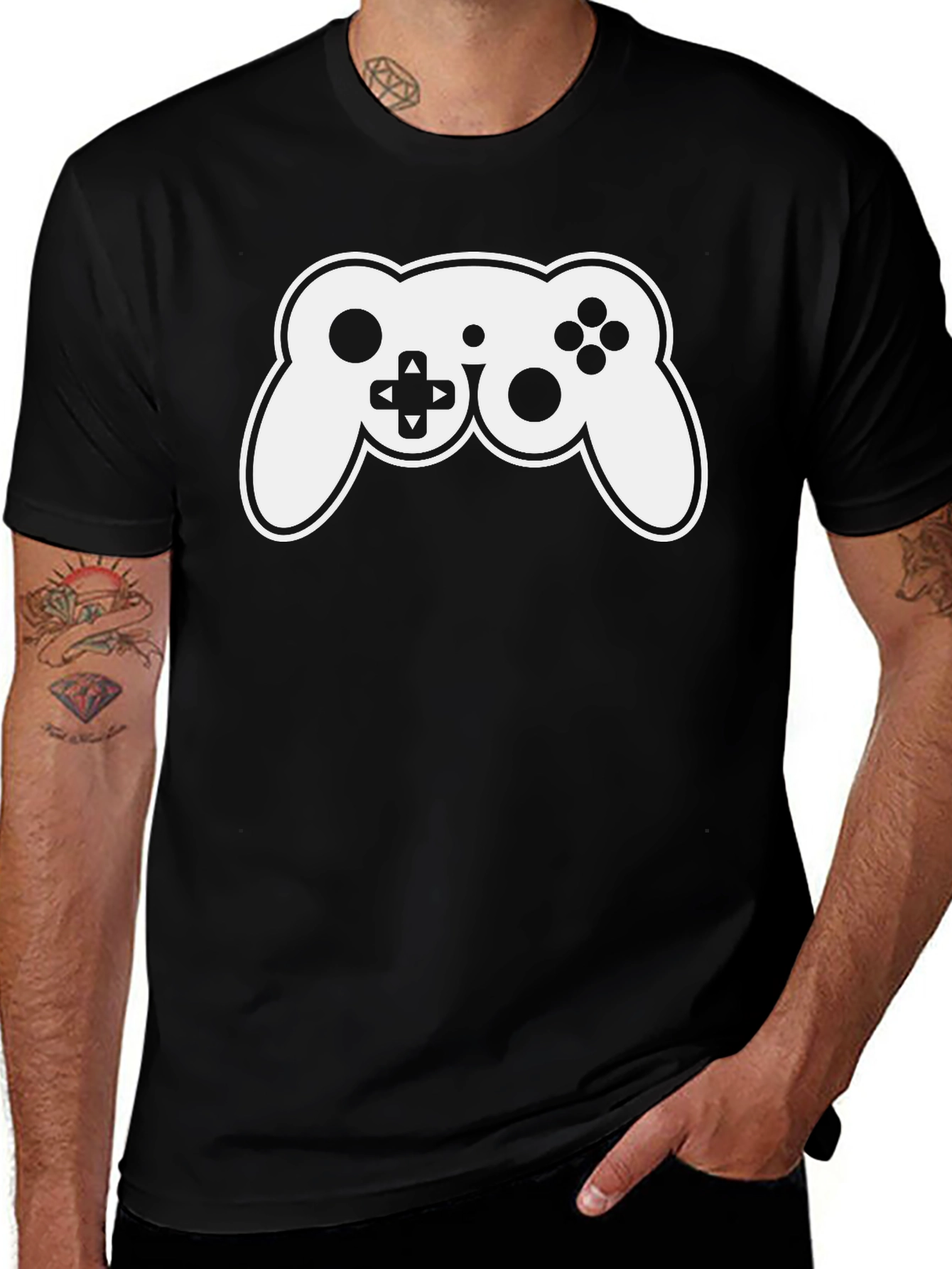 Gamer T-Shirt - Black with White Controller Graphic