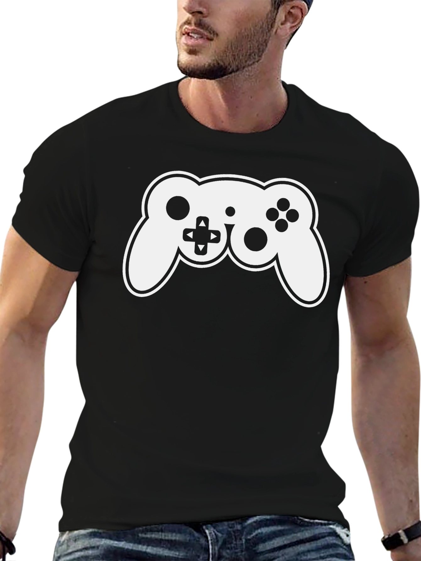 Gamer T-Shirt - Black with White Controller Graphic