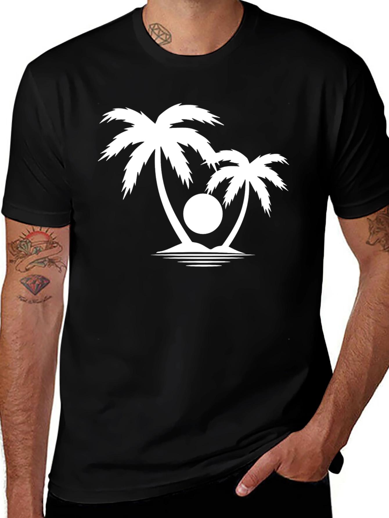 Tropical Palm Tree Graphic T-Shirt - Black