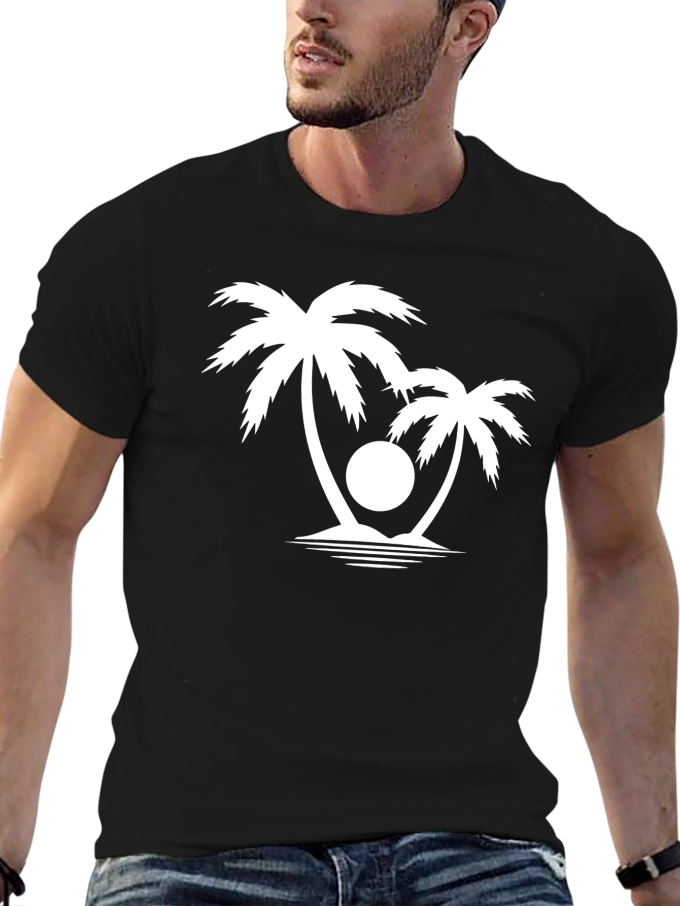 Tropical Palm Tree Graphic T-Shirt - Black