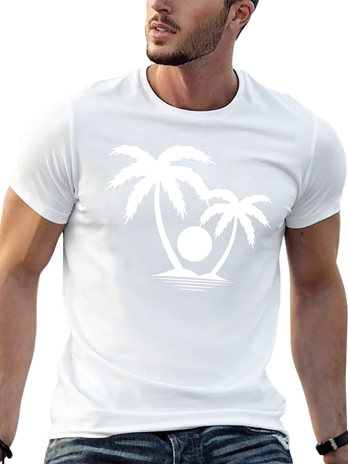 Tropical Palm Tree Graphic T-Shirt - Black