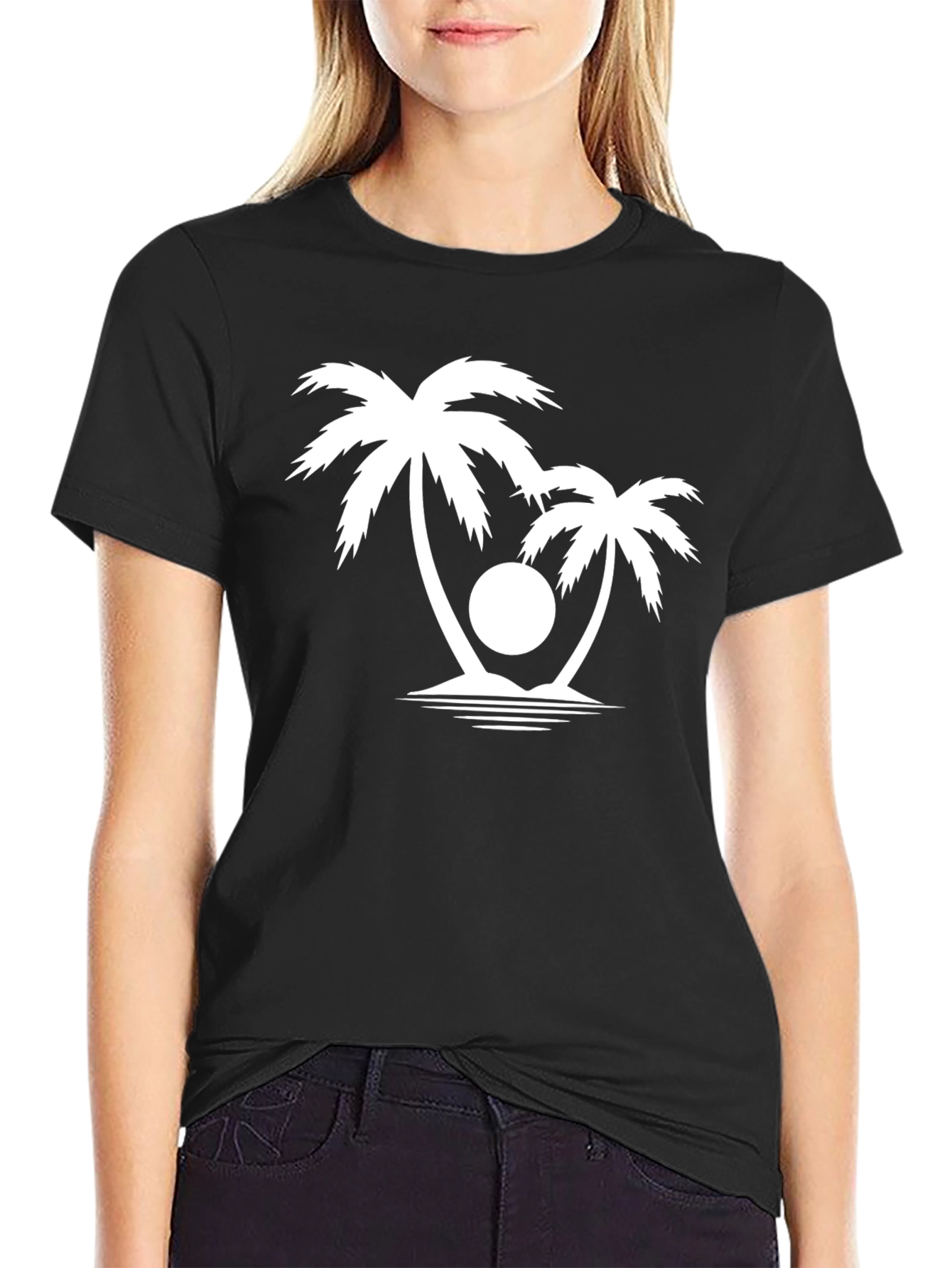 Tropical Palm Tree Graphic T-Shirt - Black
