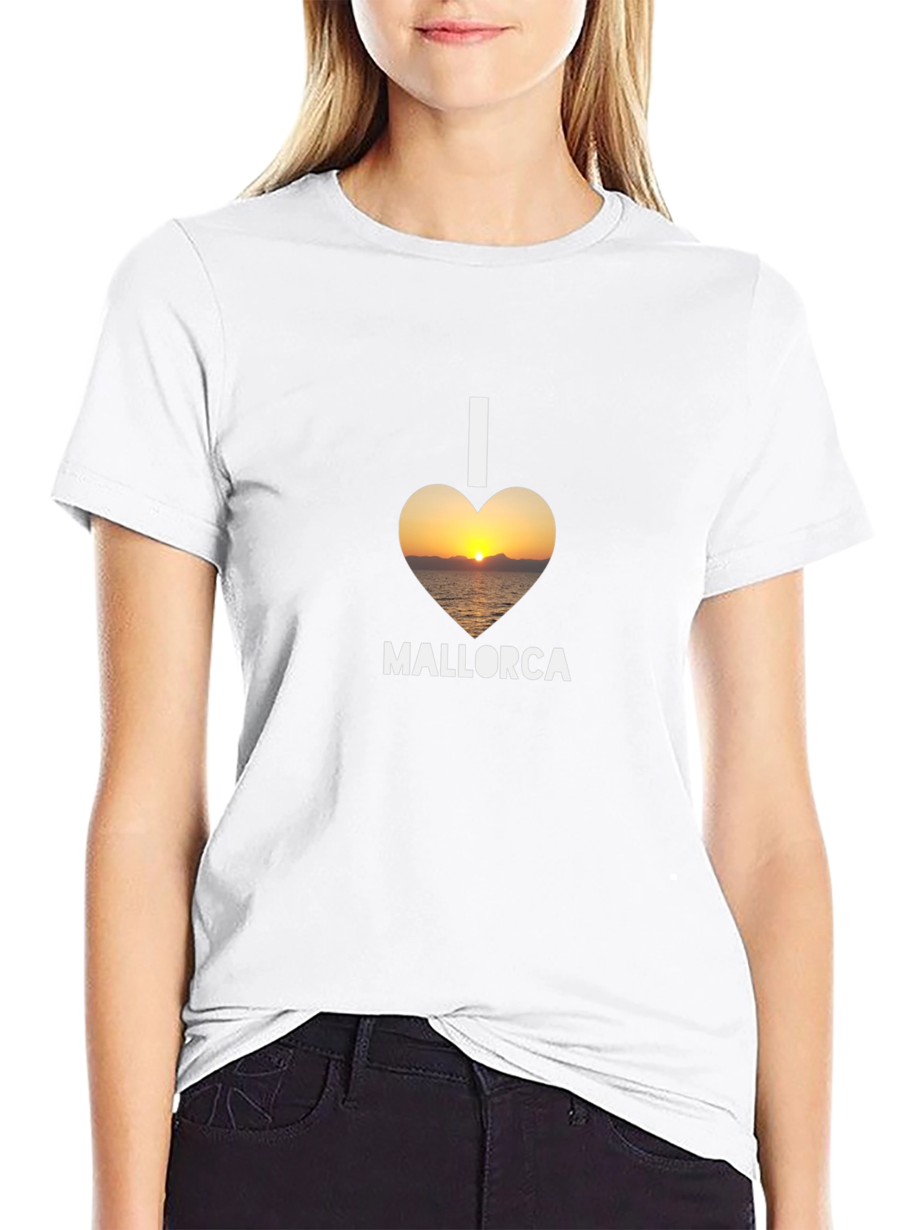 I Love Mallorca T-Shirt - Sunset Heart Design