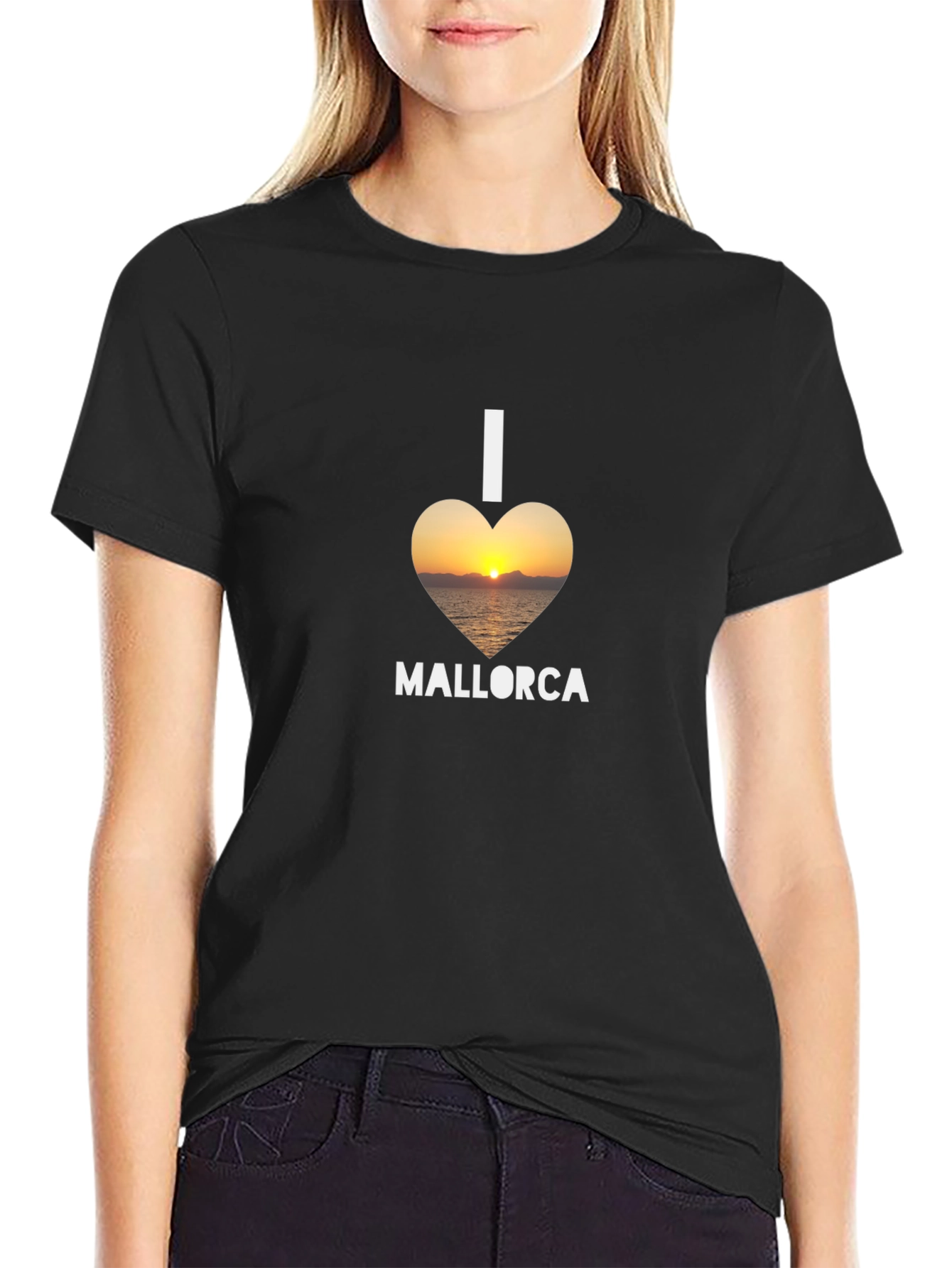 I Love Mallorca T-Shirt - Sunset Heart Design