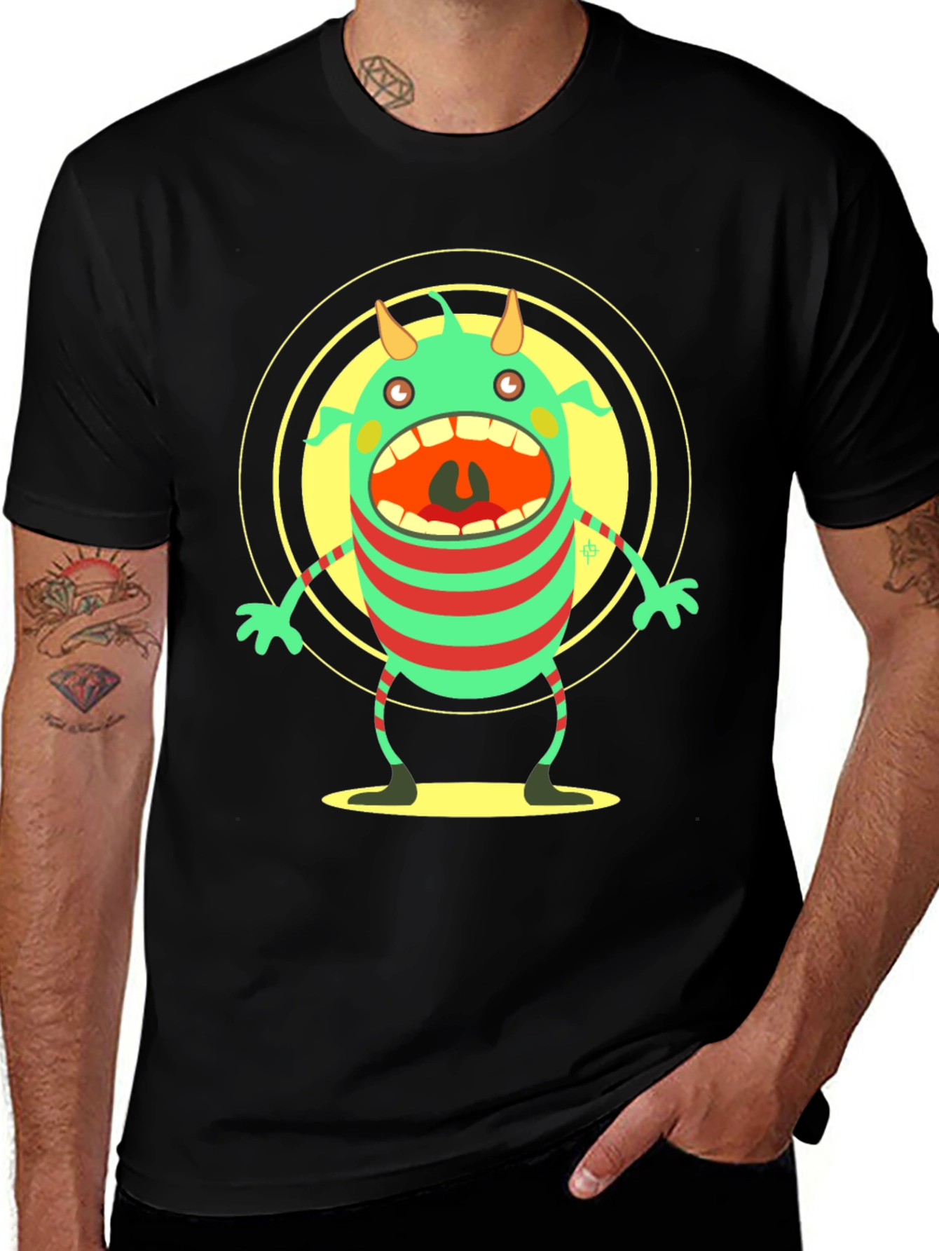 Monster Graphic Black T-Shirt - Fun Cartoon Tee