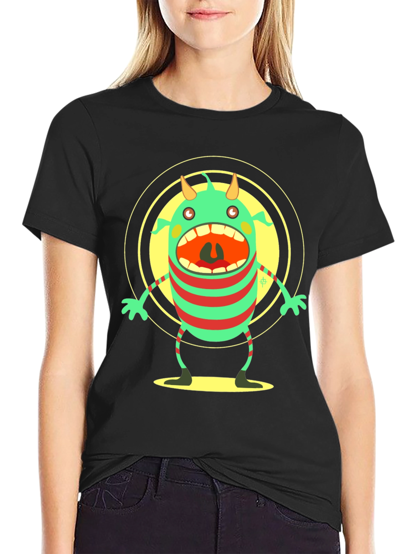 Monster Graphic Black T-Shirt - Fun Cartoon Tee